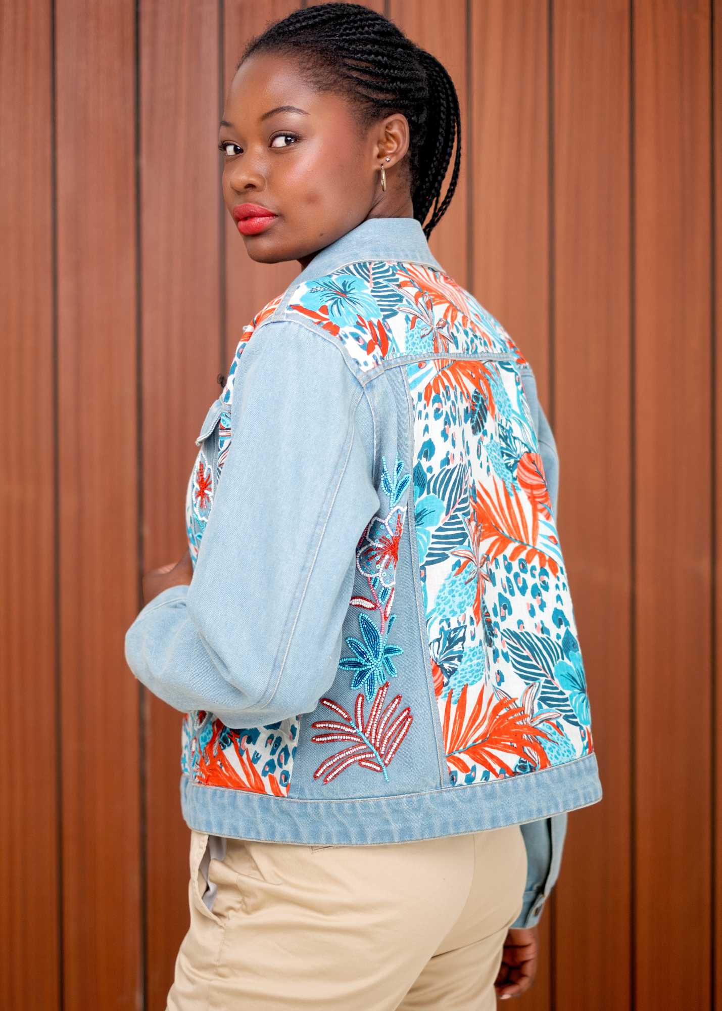 Denise Denim Jacket – Coral Bloom