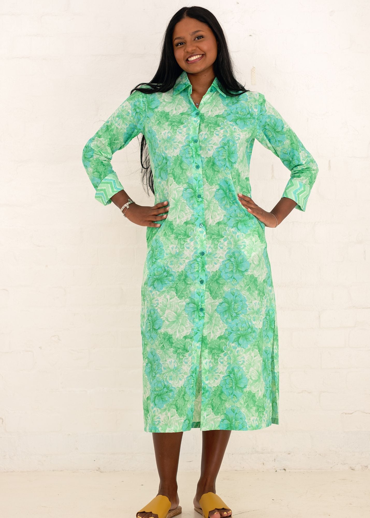 Emma dress in Green and Turquoise Waterpaint
