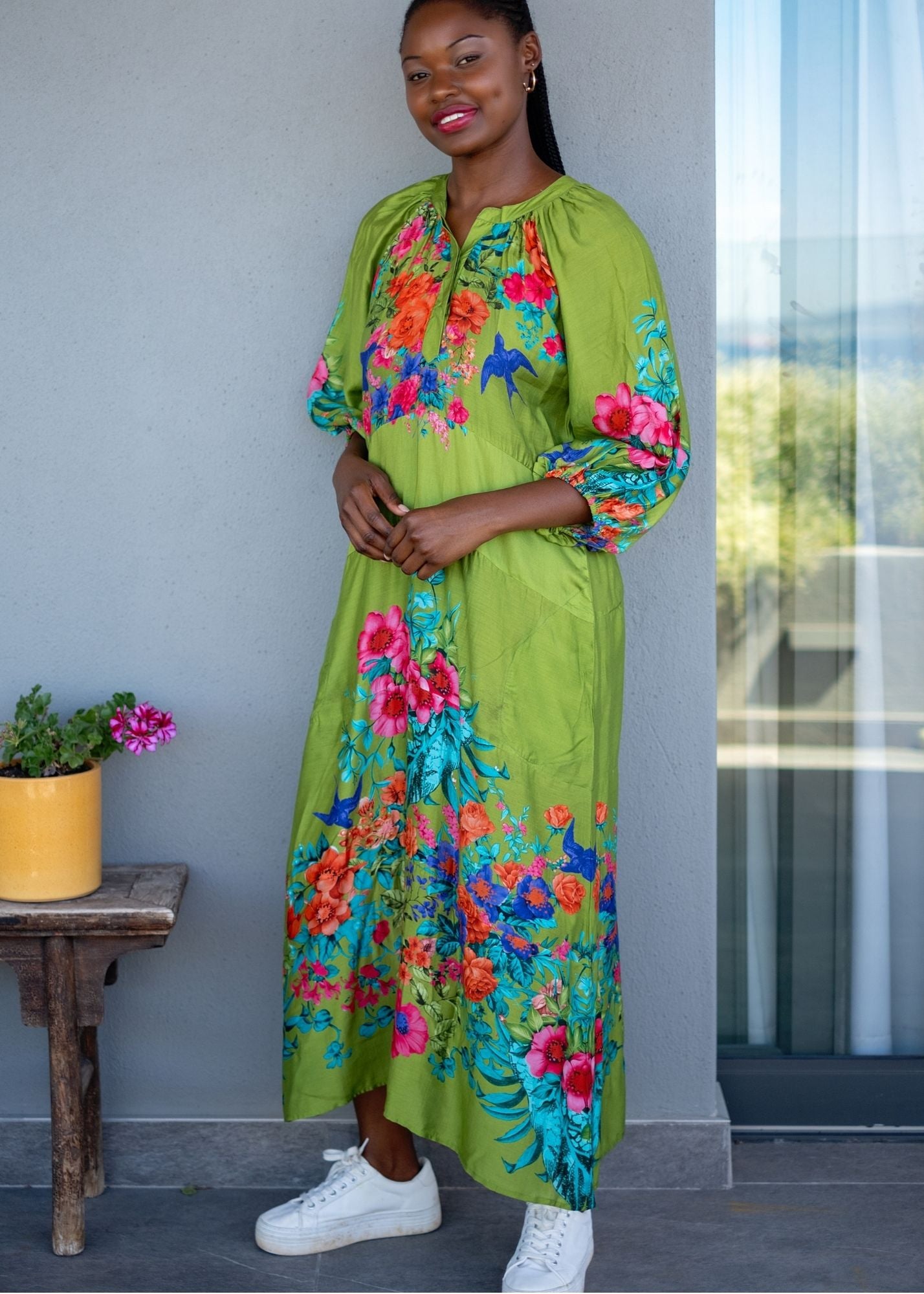 Juliana Dress in Green and Turquoise Floral