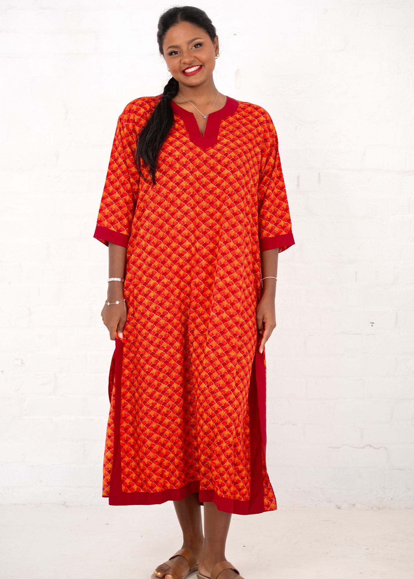 Princess Tunic dress in Orange & rust with contrast
