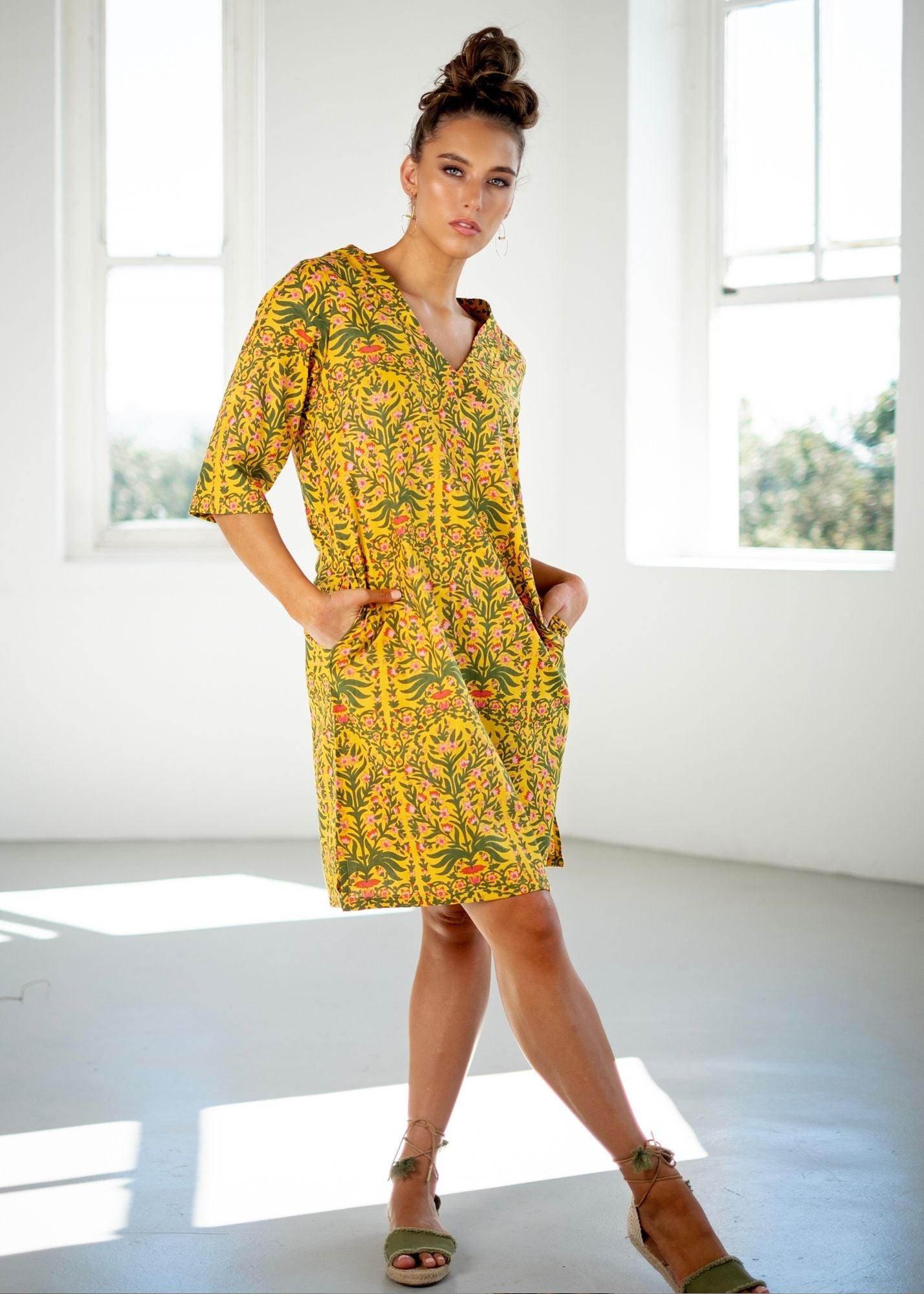 V-Neck tunic, Yellow and Green