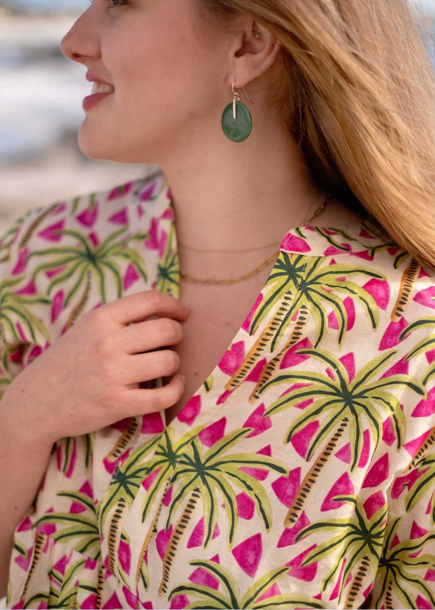 Lee-Ann pleated dress Short, Pink and Green Palms