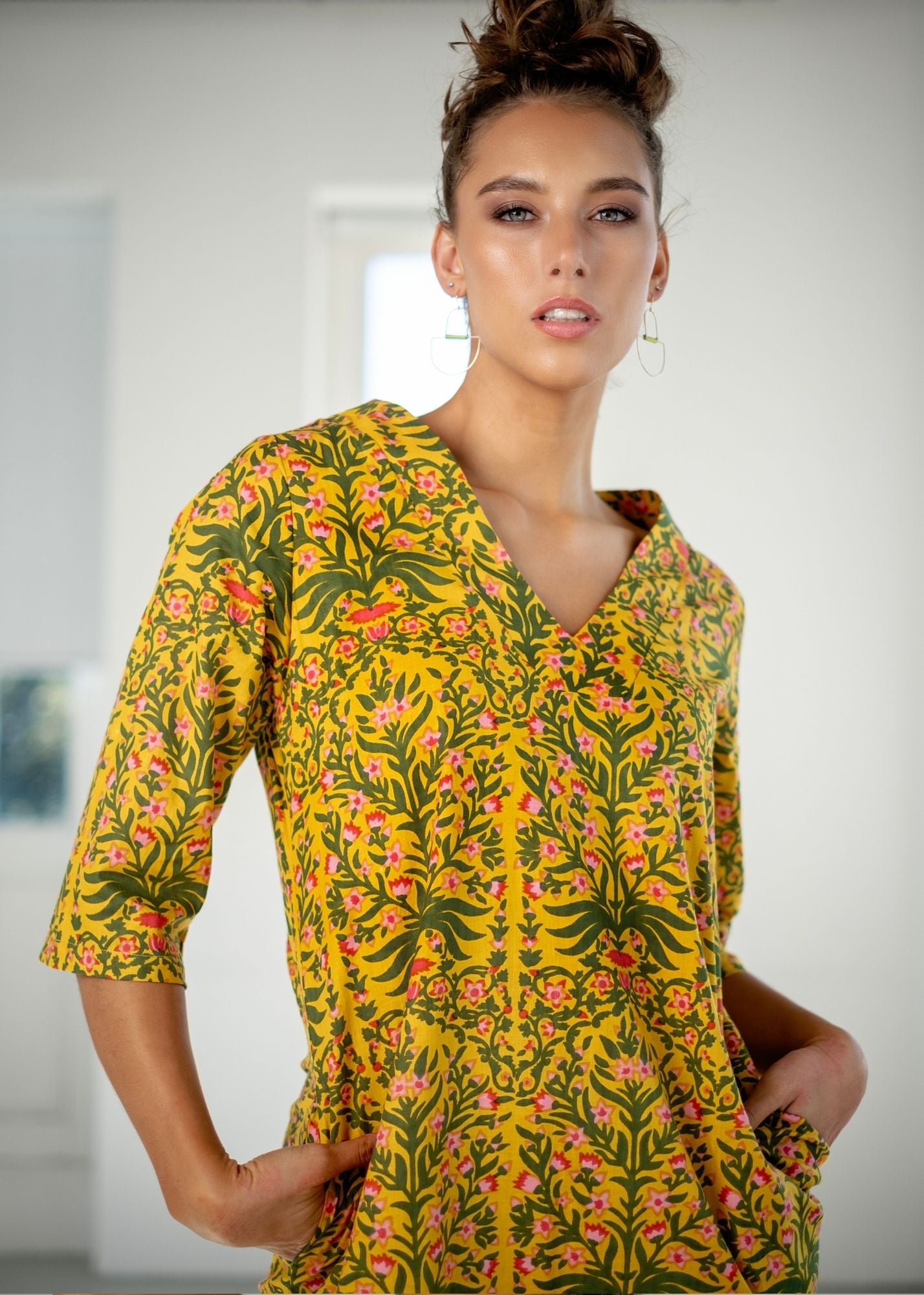 V-Neck tunic, Yellow and Green