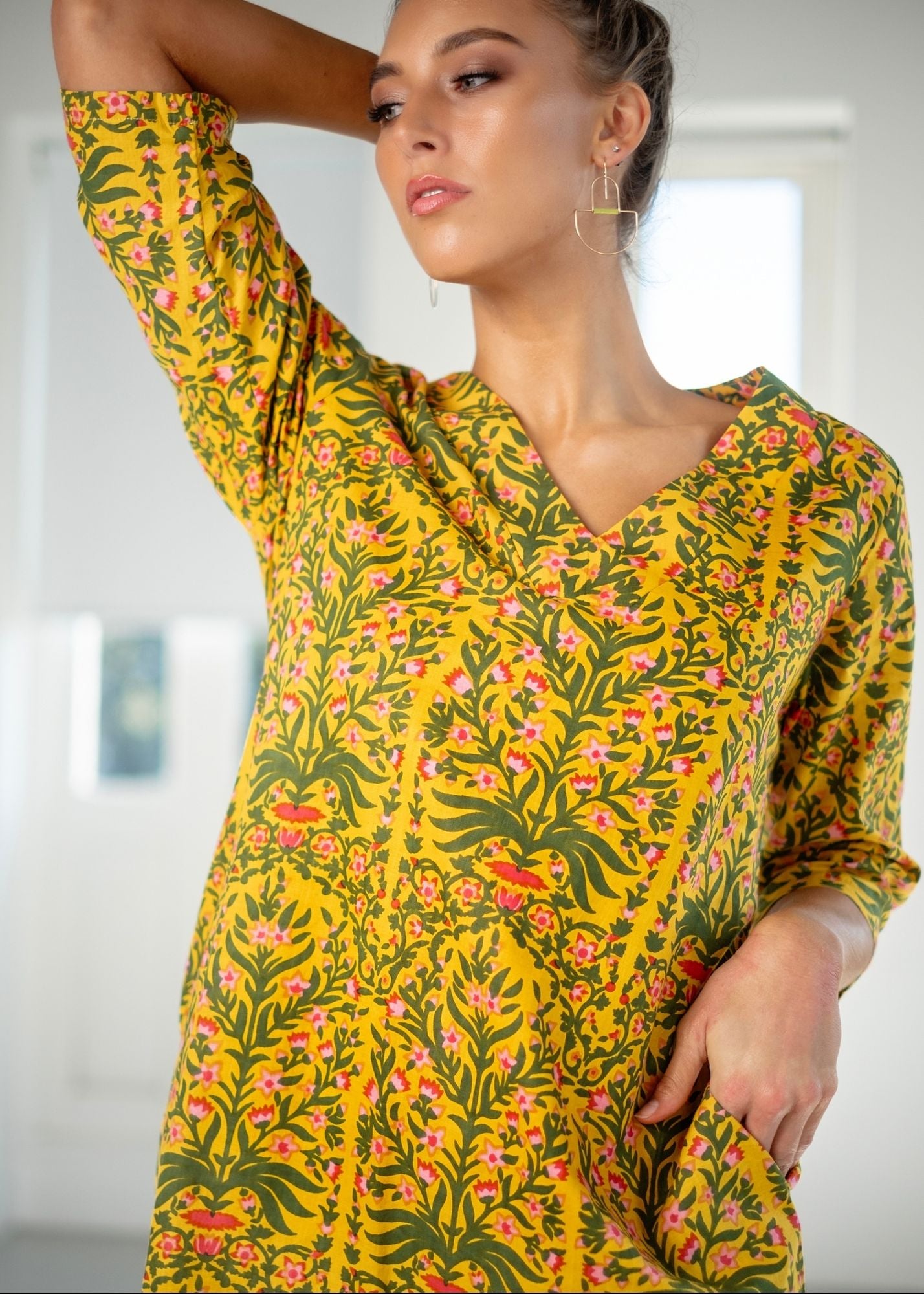 V-Neck tunic, Yellow and Green