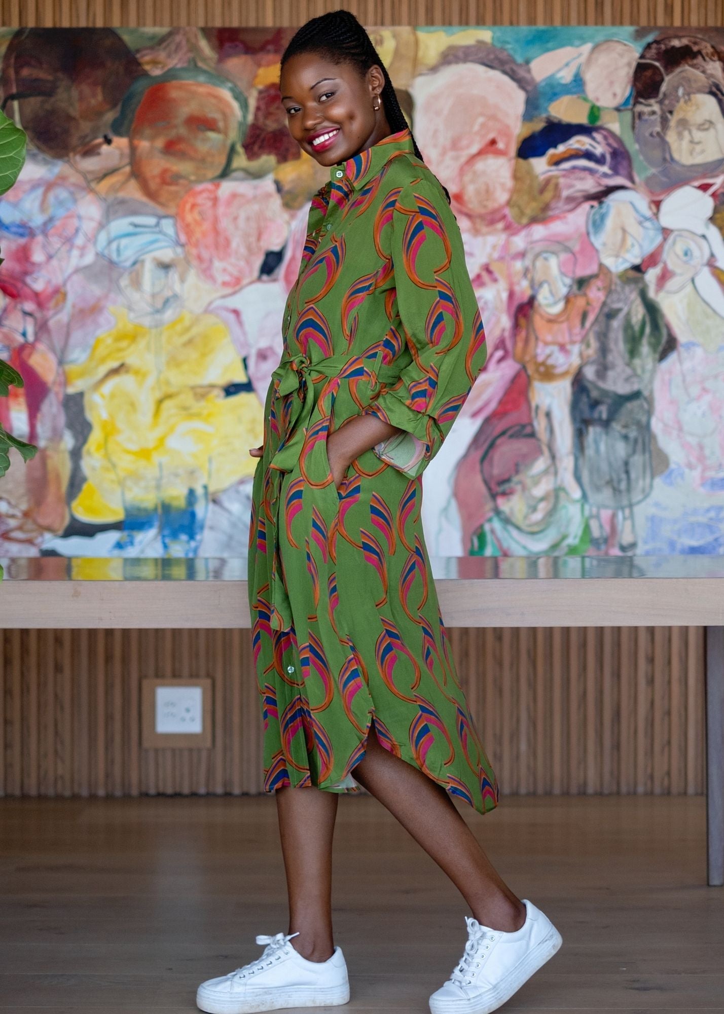 Leila Dress in Green Swirls