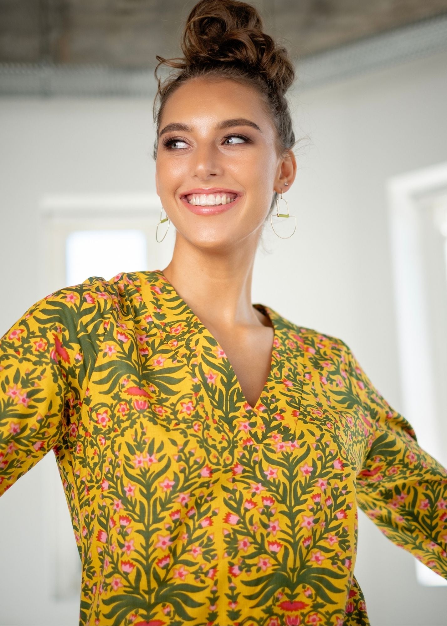V-Neck tunic, Yellow and Green