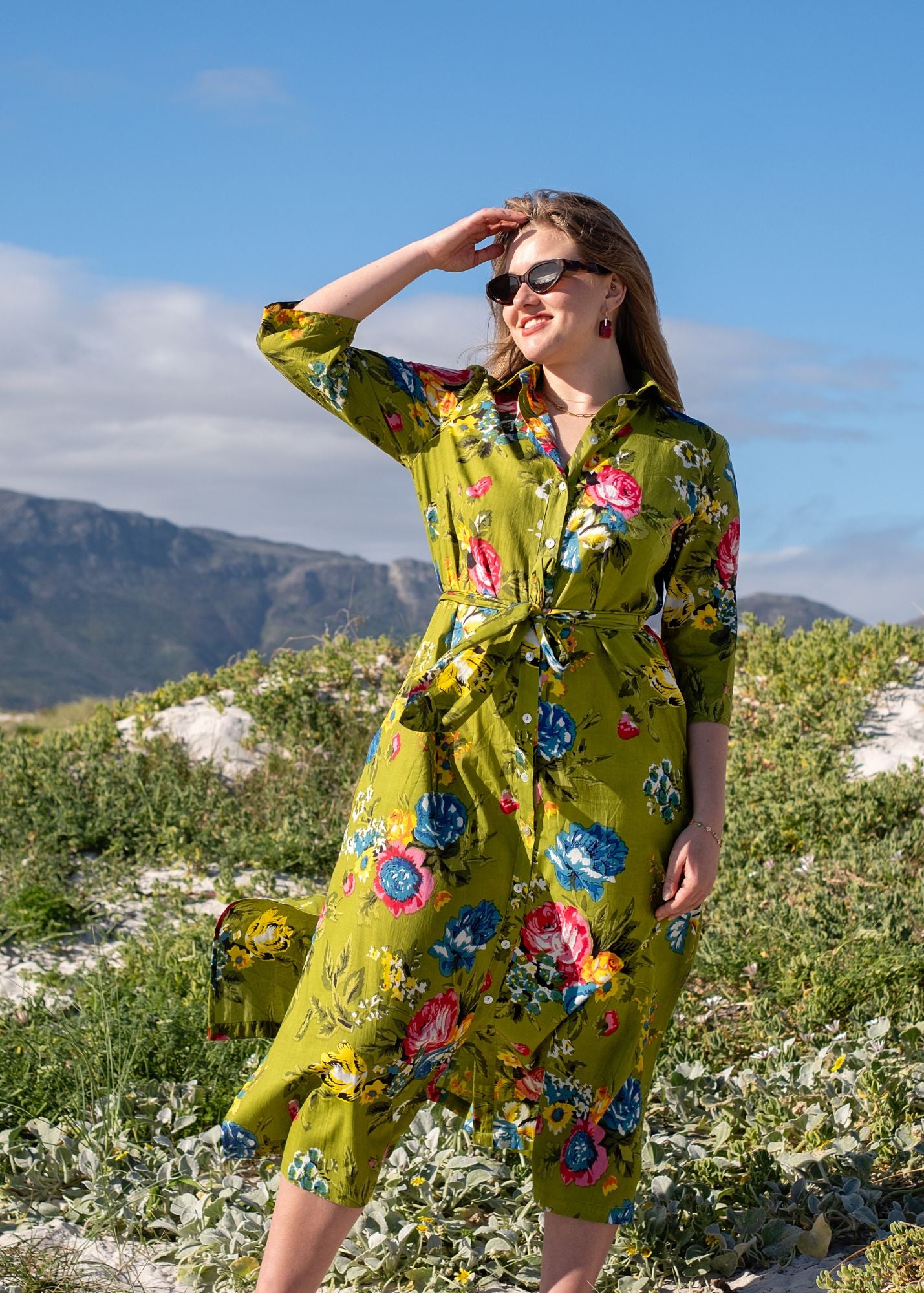 Betty Button dress in Green Garden