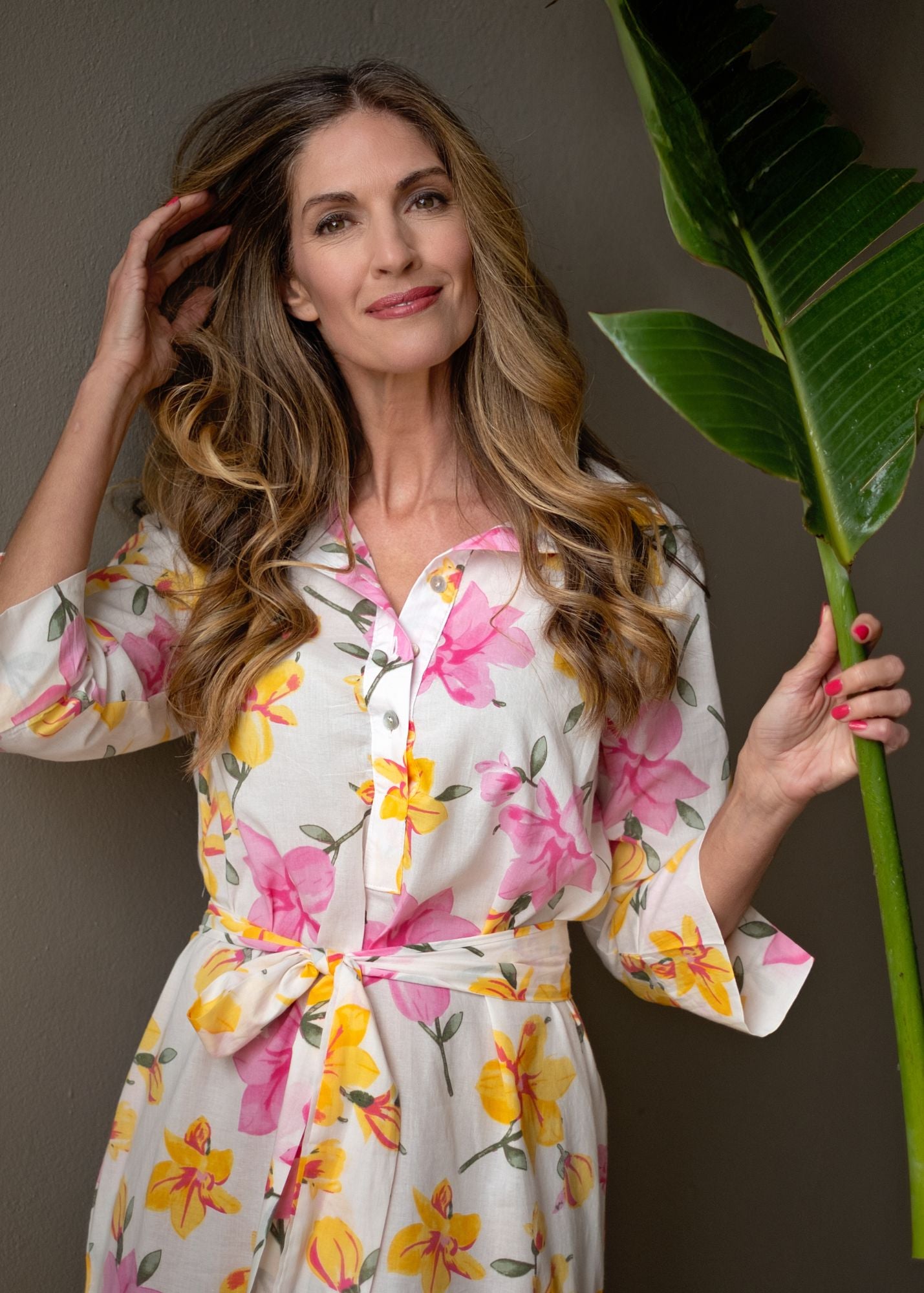 Gaby shirt dress in Yellow and Pink flowers