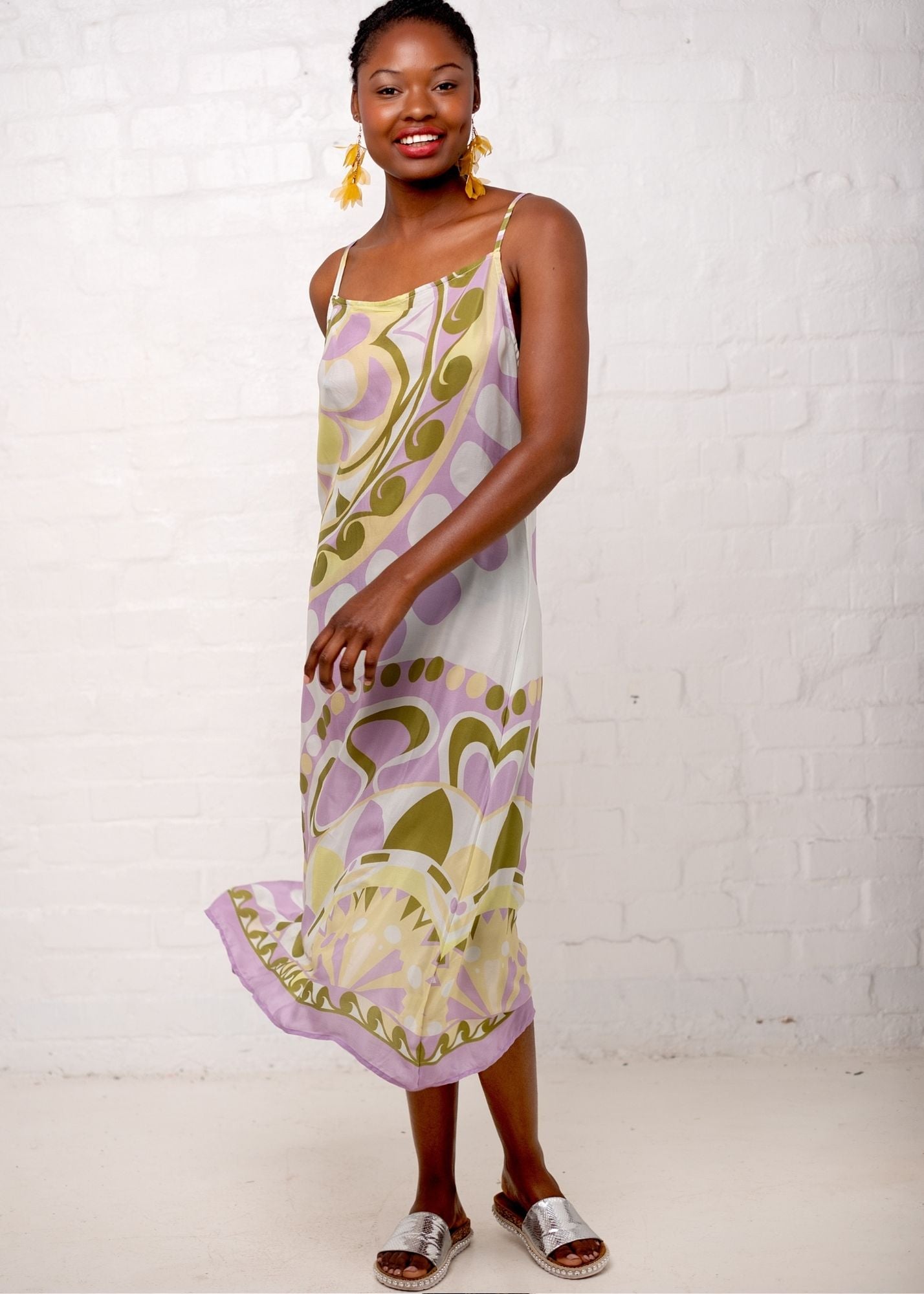 Señora Dress in Lilac and Olive Green