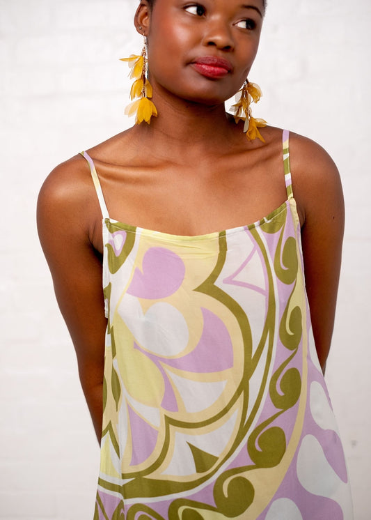 Señora Dress in Lilac and Olive Green