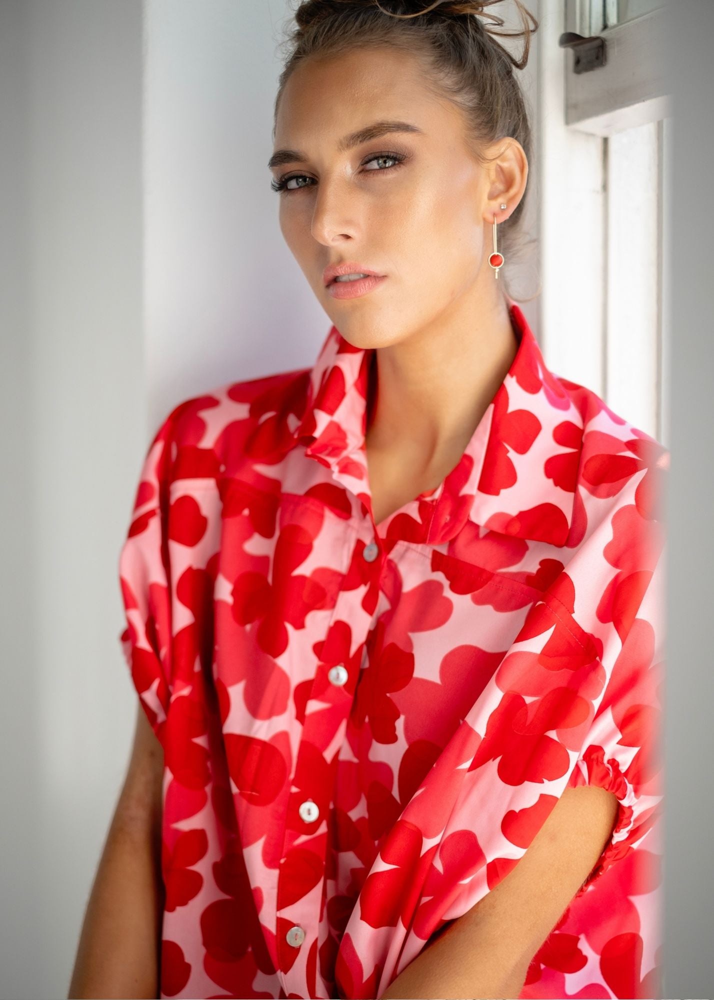 Athina blouse in Pink and Red Motif
