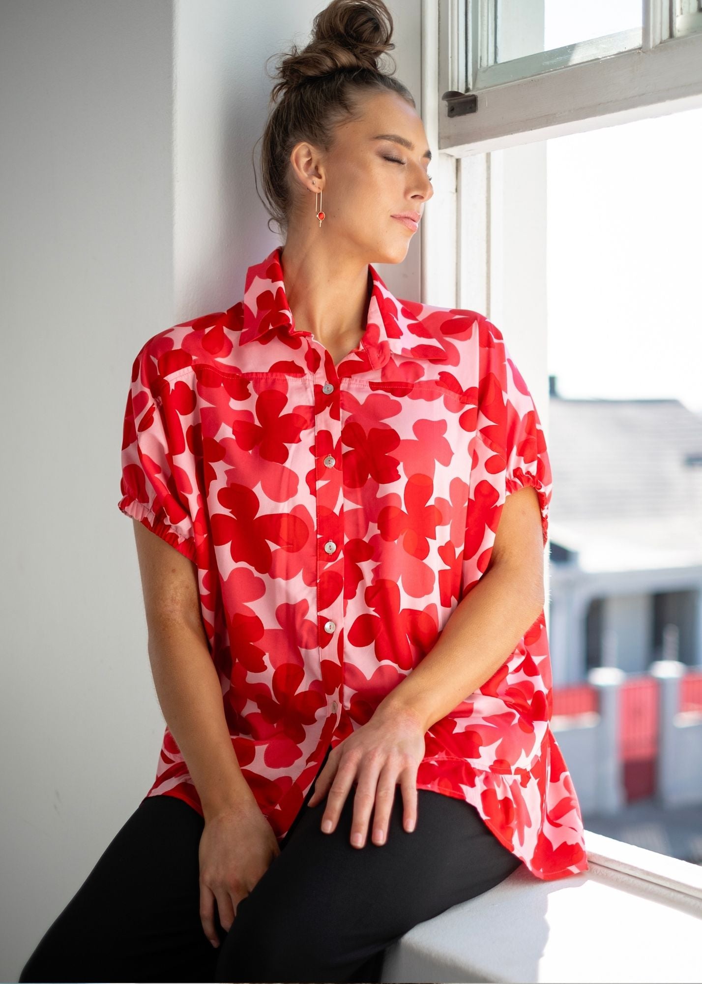 Athina blouse in Pink and Red Motif