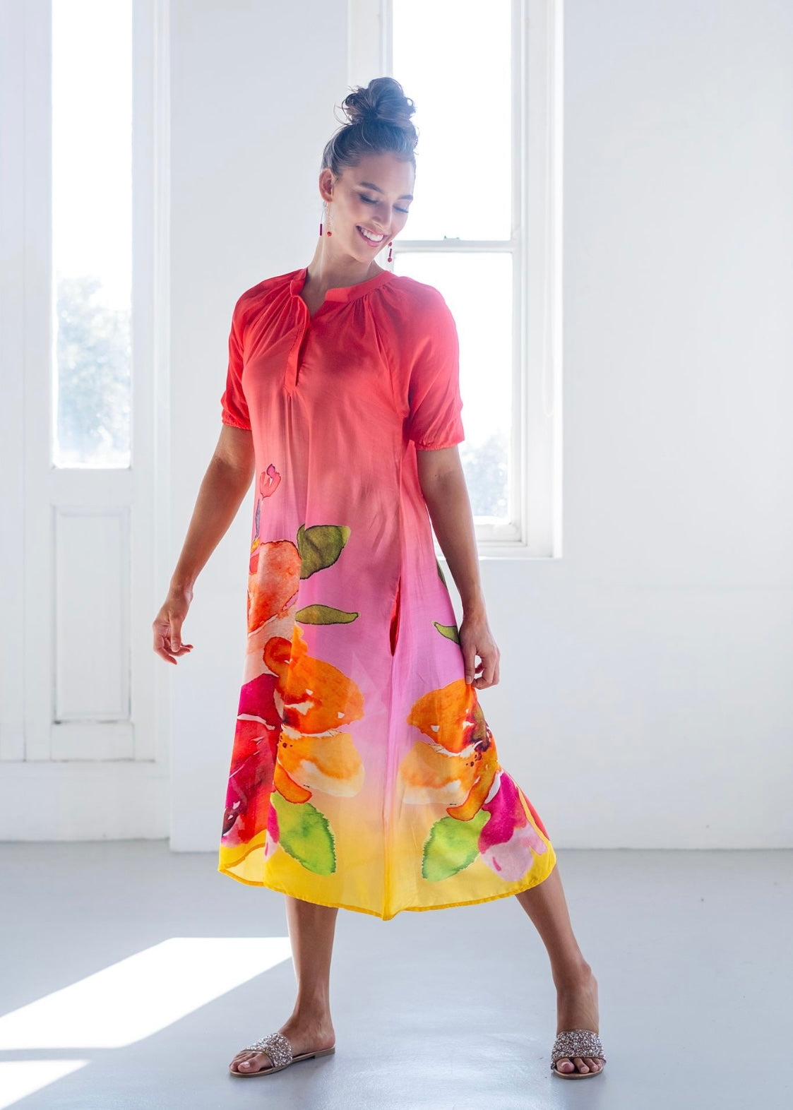 Marina Dress in Coral Red Ombre