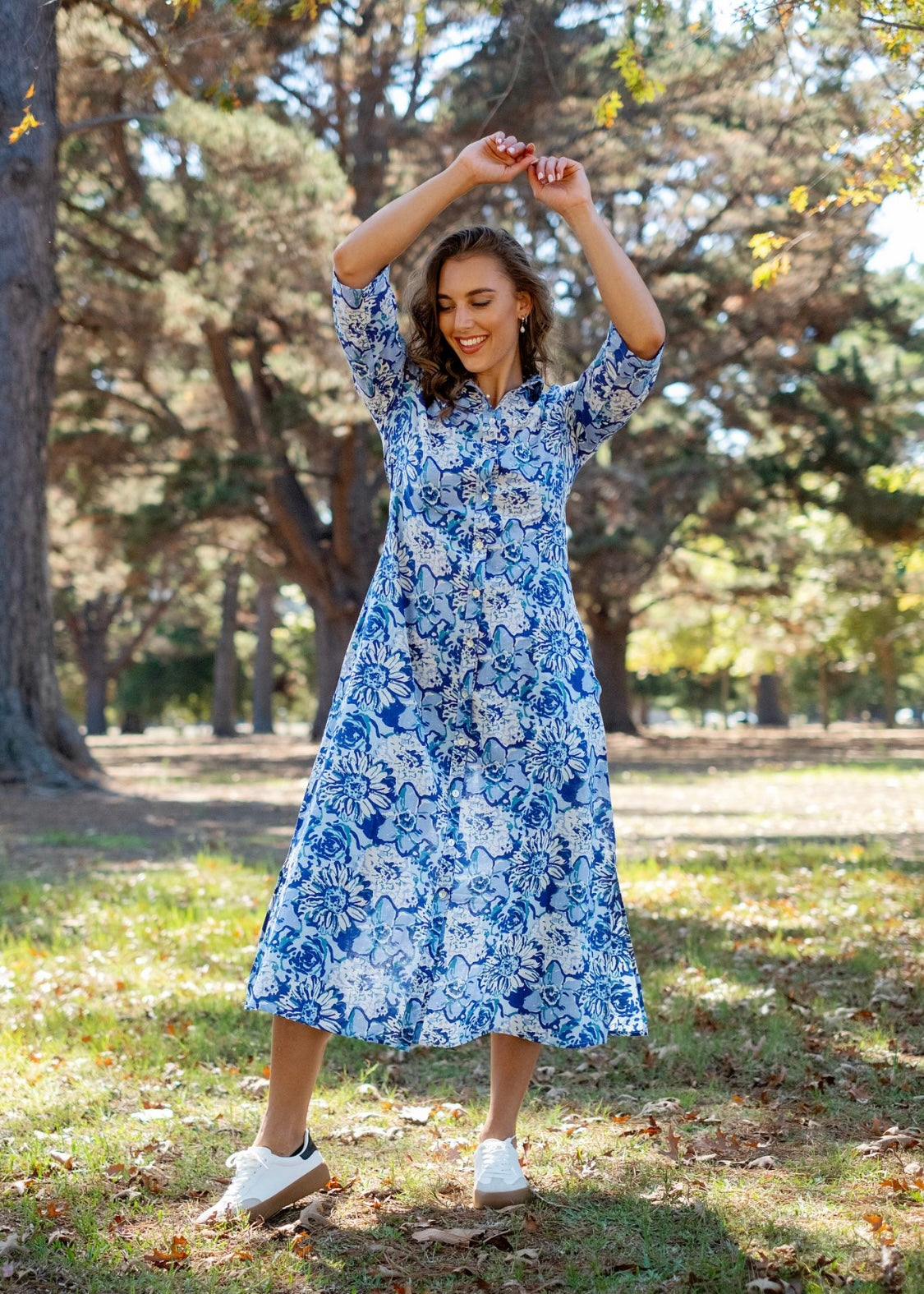 Betty Button dress, Blue Floral