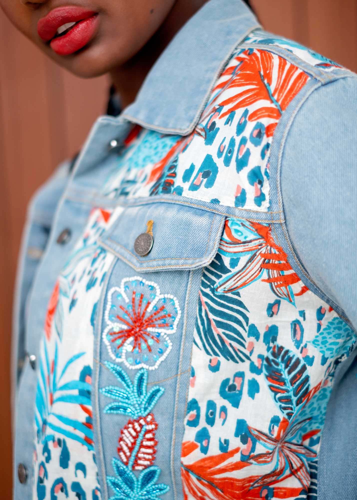 Denise Denim Jacket – Coral Bloom