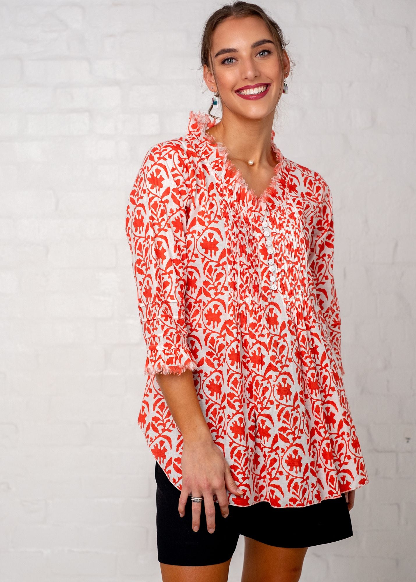 Sarah Shirt in Orange Ikat