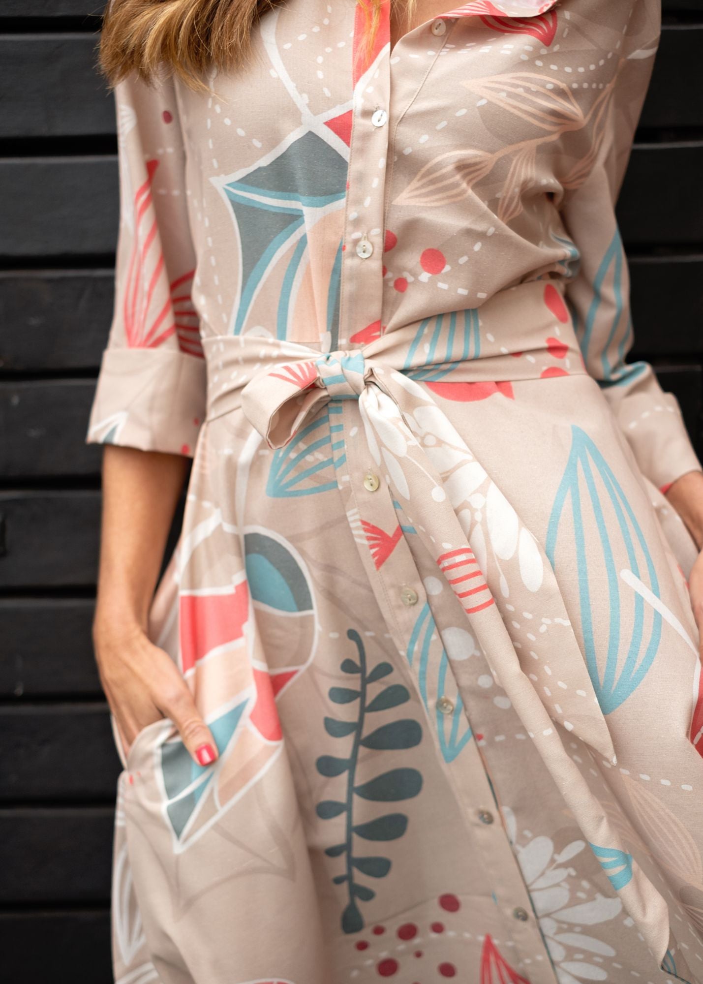 J-Lo Dress – Taupe Leaves