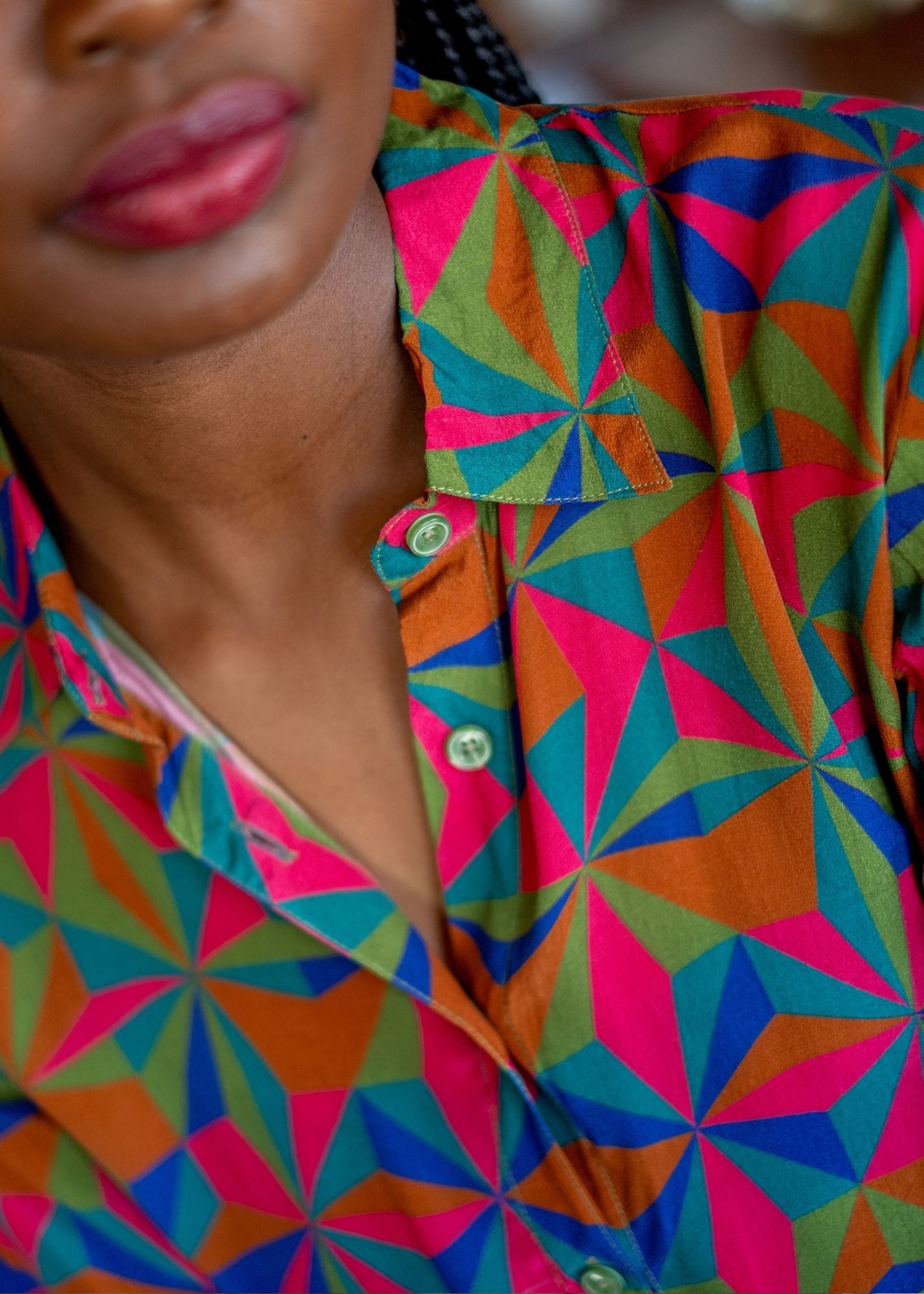 Delia Dress with Puff Sleeve in Colourful Triangles