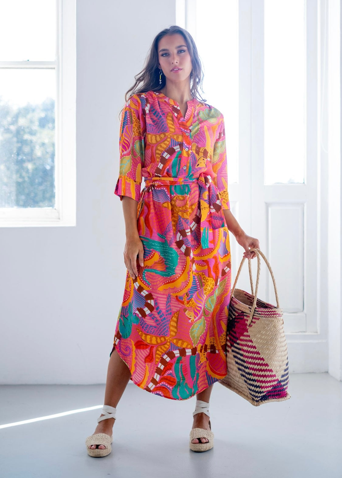Fergie Cuffed Sleeve Dress, Pink Jungle