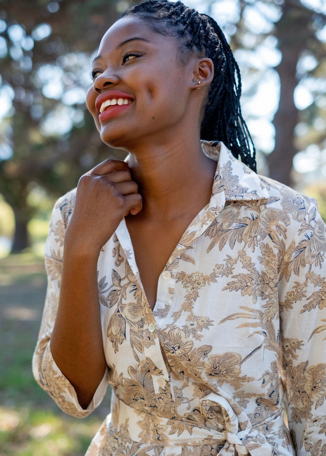 Betty Button dress, Taupe and Black Floral