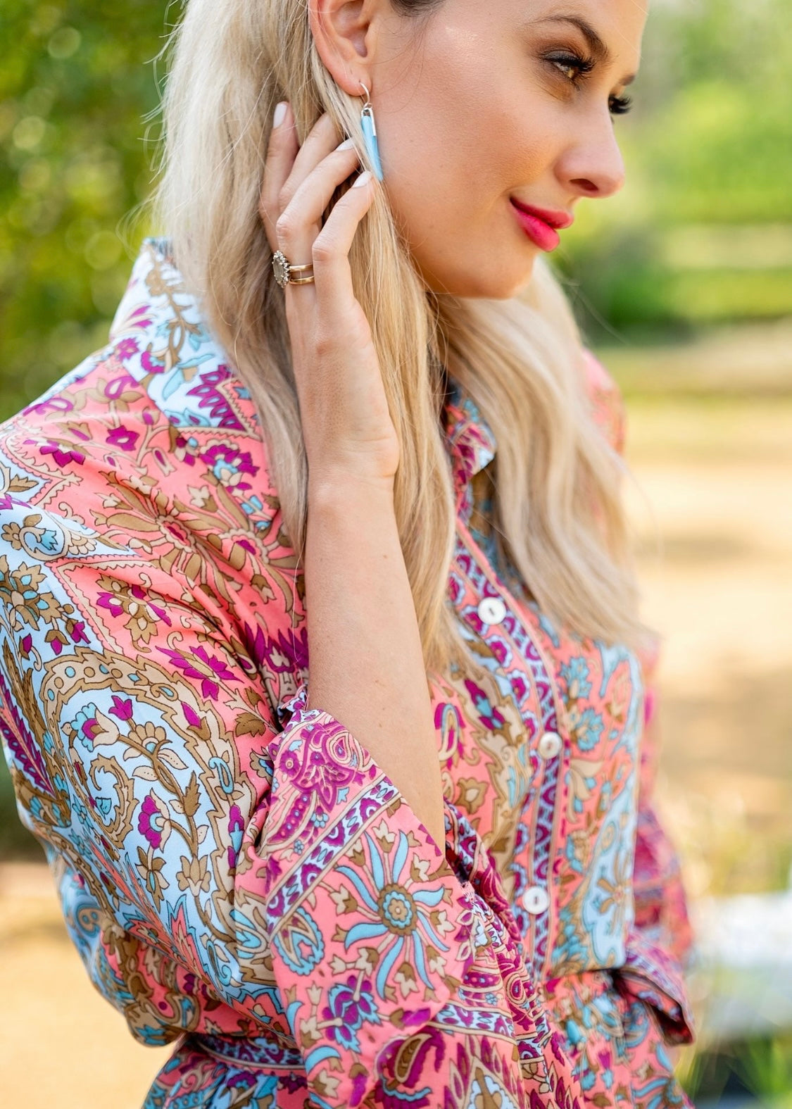 Jewel Dress, Coral Pink & blue