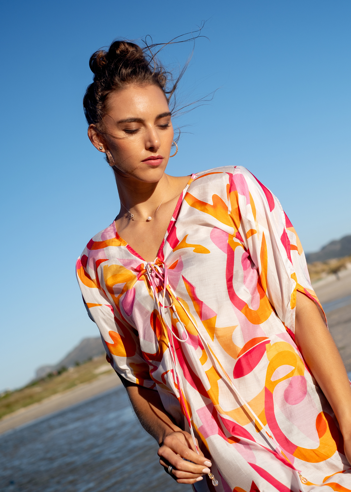 Angelina Dress in Pink and Orange Retro