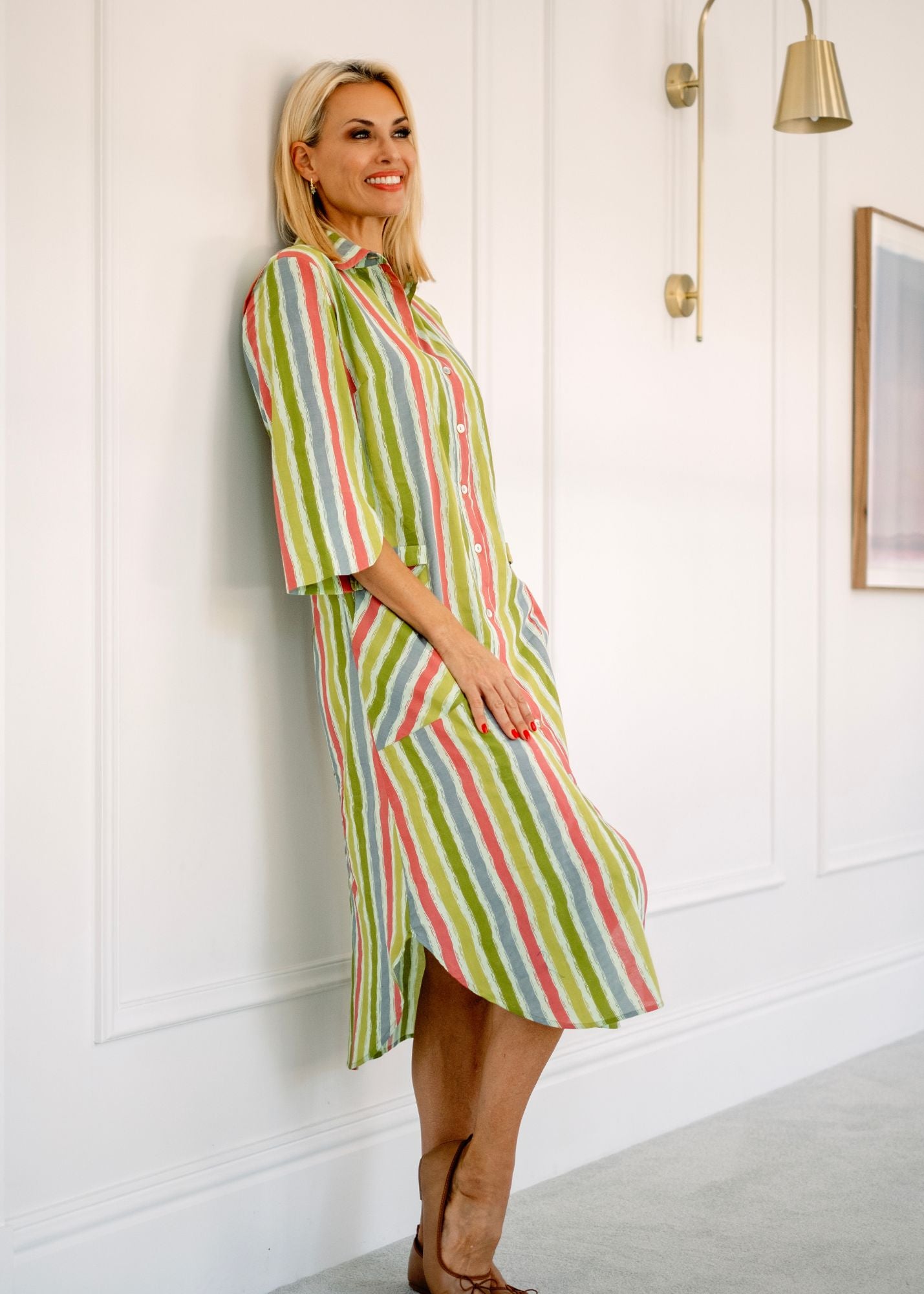 Mandarin Collar Dress in Black and White Tribal
