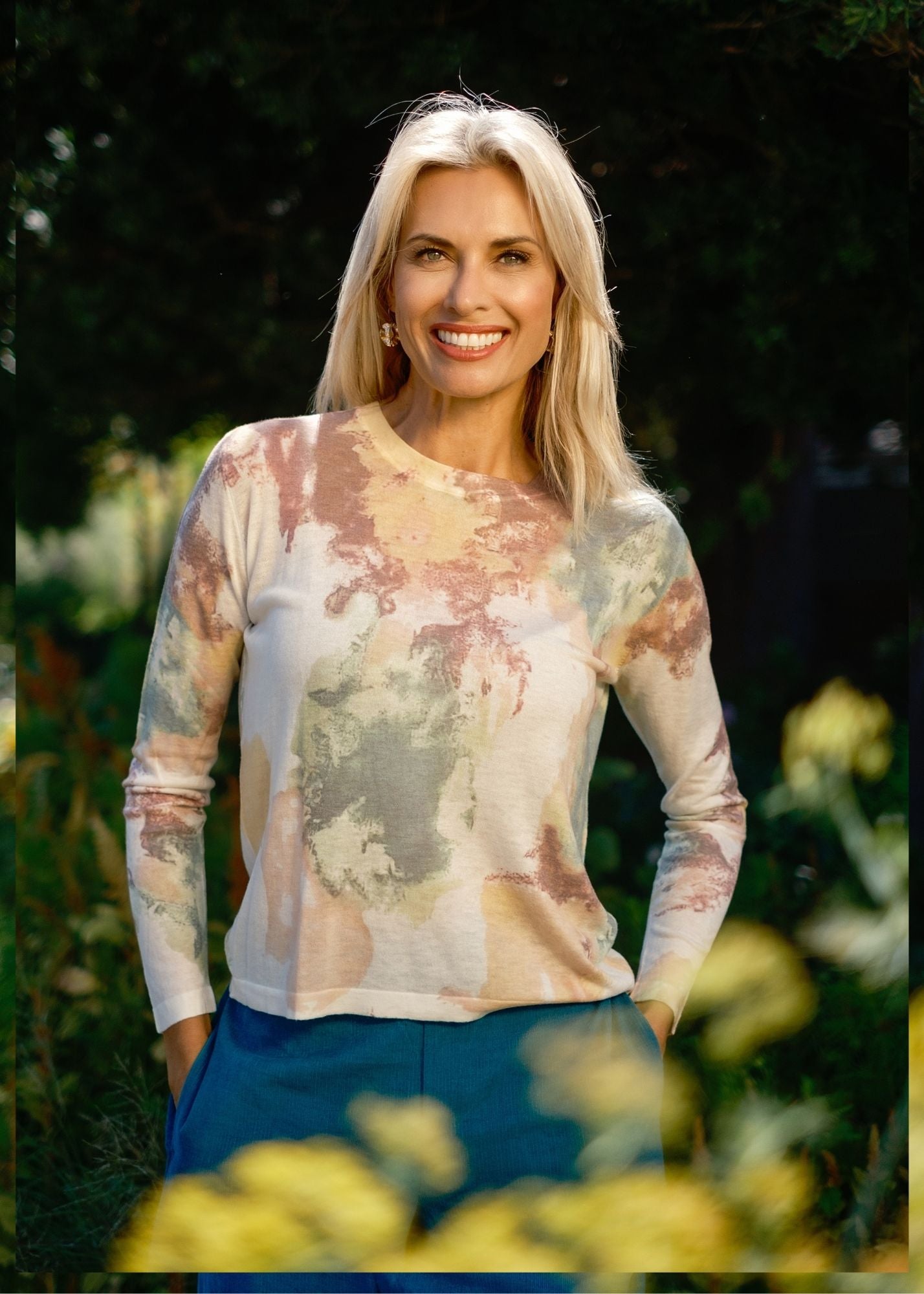 100% Wool Round Neck Long Sleeve Sweater in Autumn Paintbrush