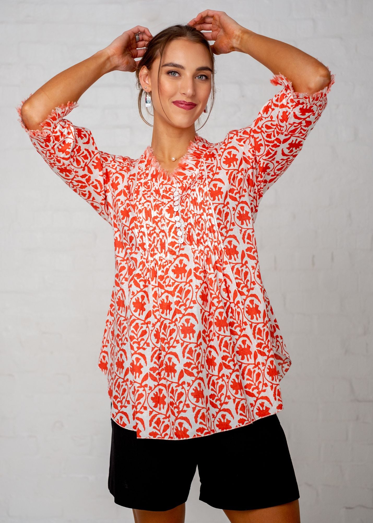 Sarah Shirt in Orange Ikat