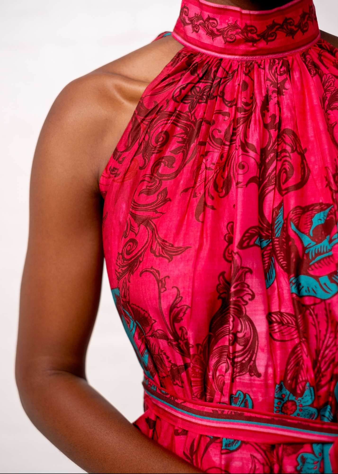 Brooke Dress in Pink with Turquoise Roses