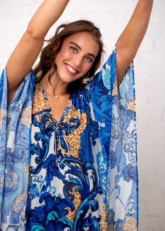 Victoria Kaftan in Blue Fleur de Lys (Long)