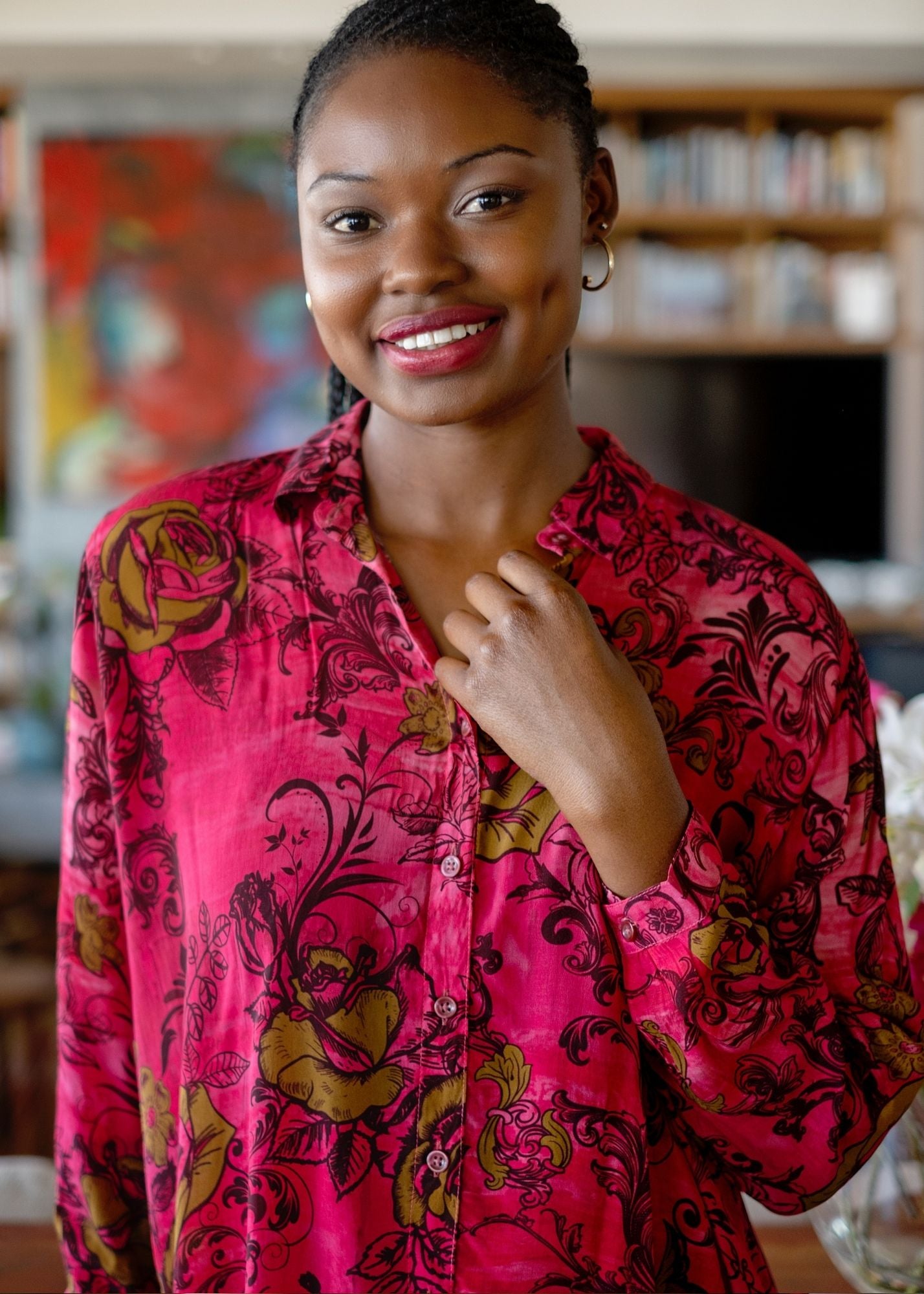 Sienna Button down blouse in Pink Rose