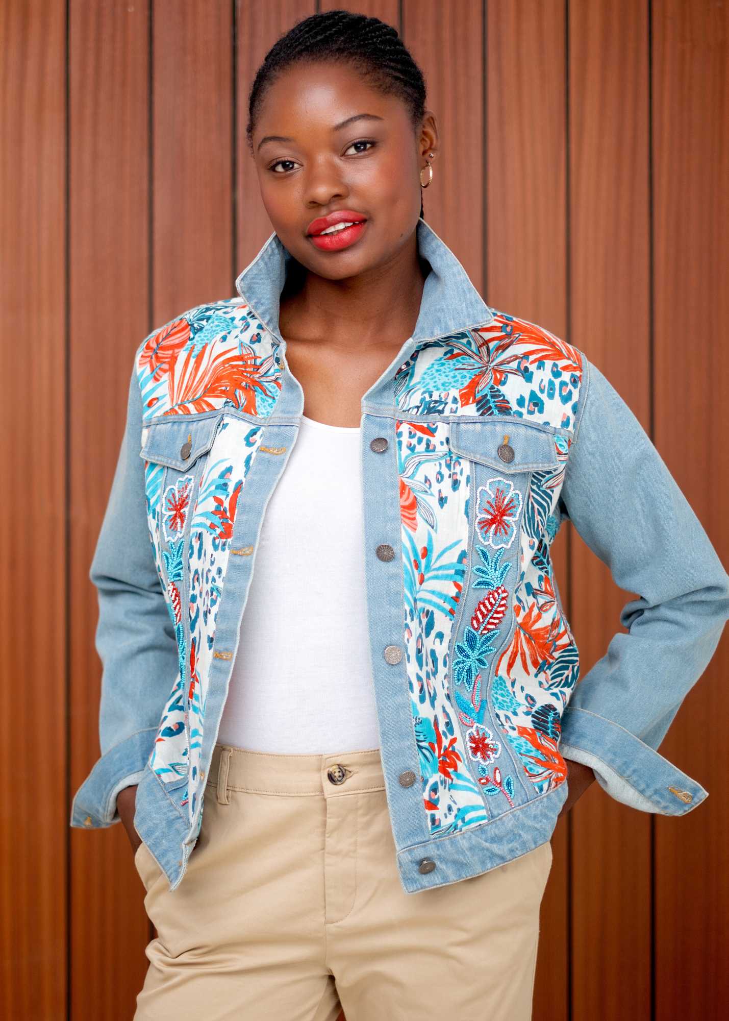Denise Denim Jacket – Coral Bloom