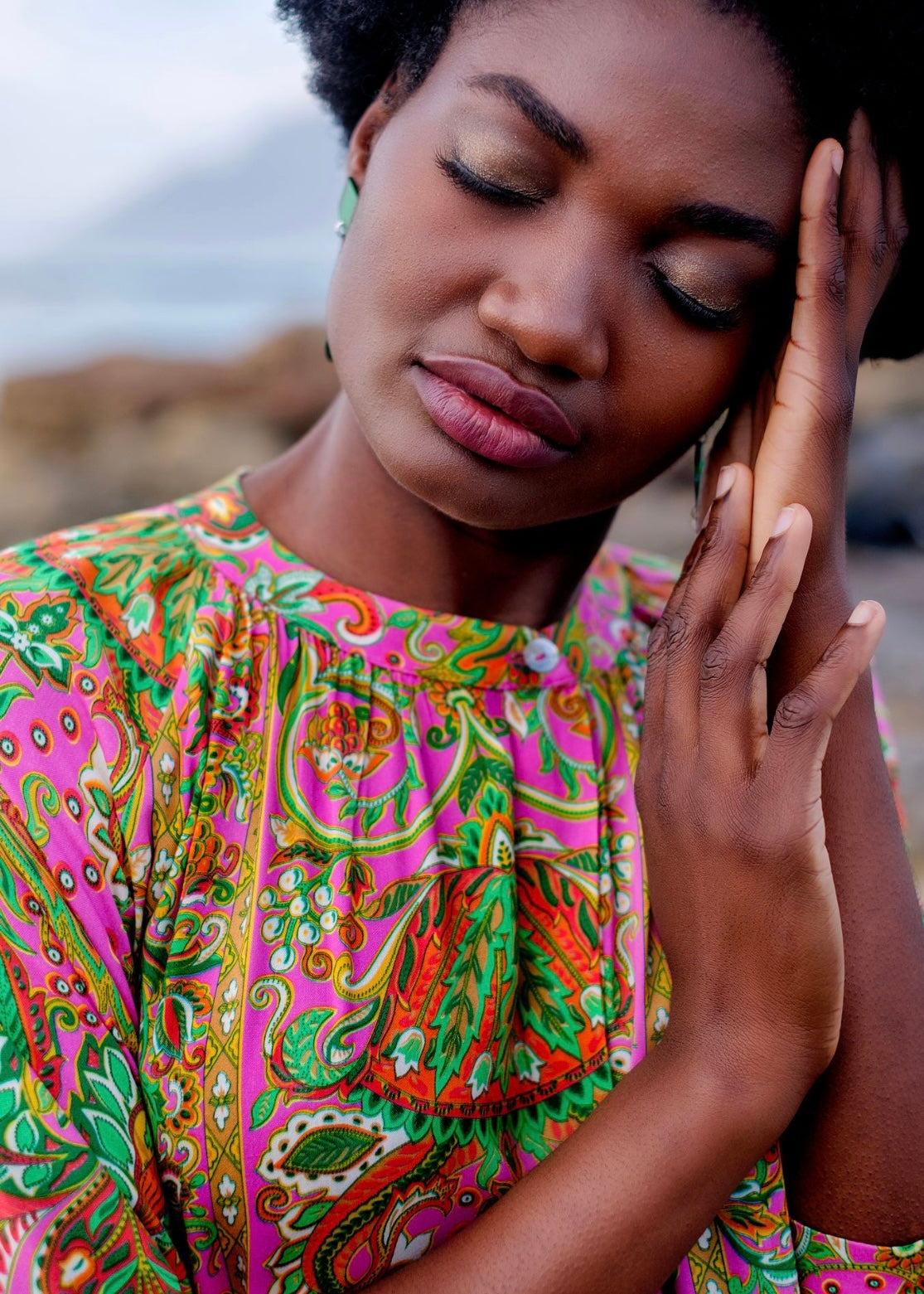 Andrea Dress, Green and Pink Paisley