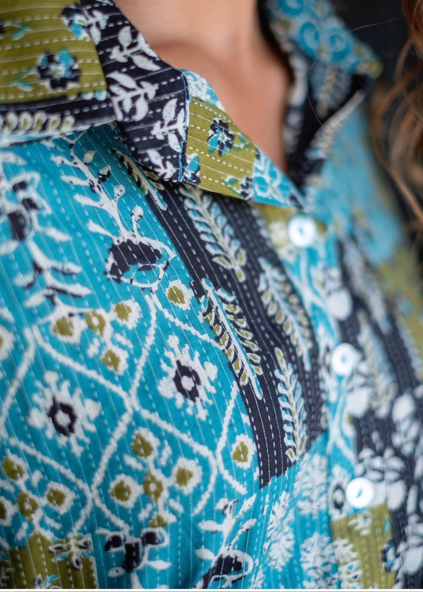 Gaby dress in Blue and Green Tile