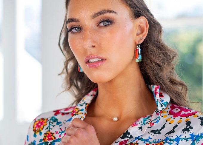 Betty Button dress, White with Multicolour Floral Print