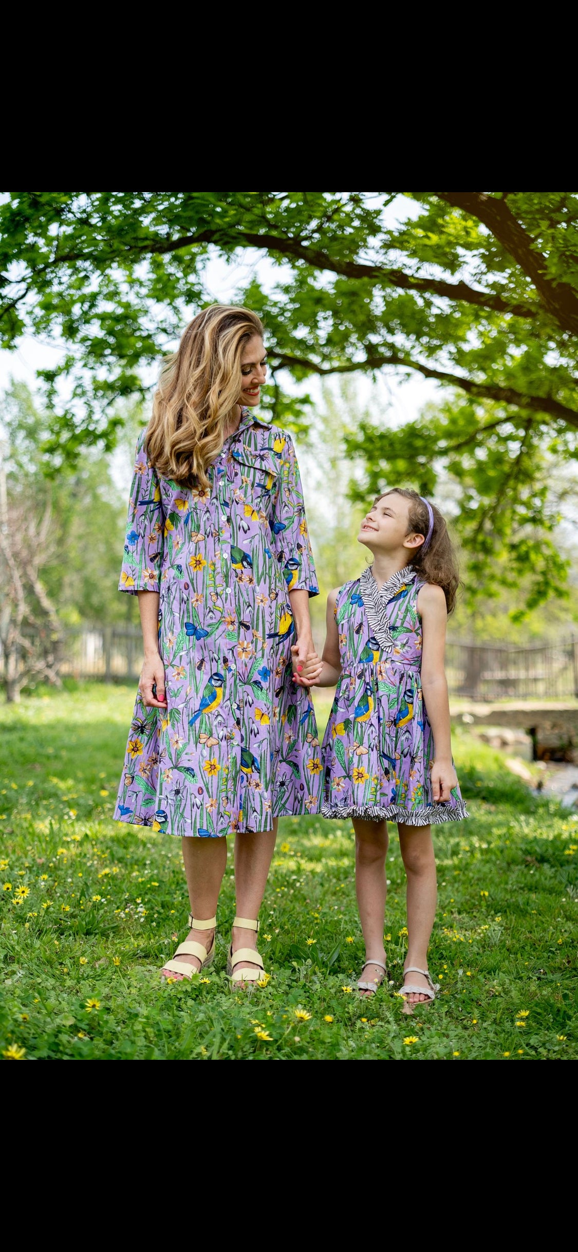 Betty Button dress Short, Purple bird