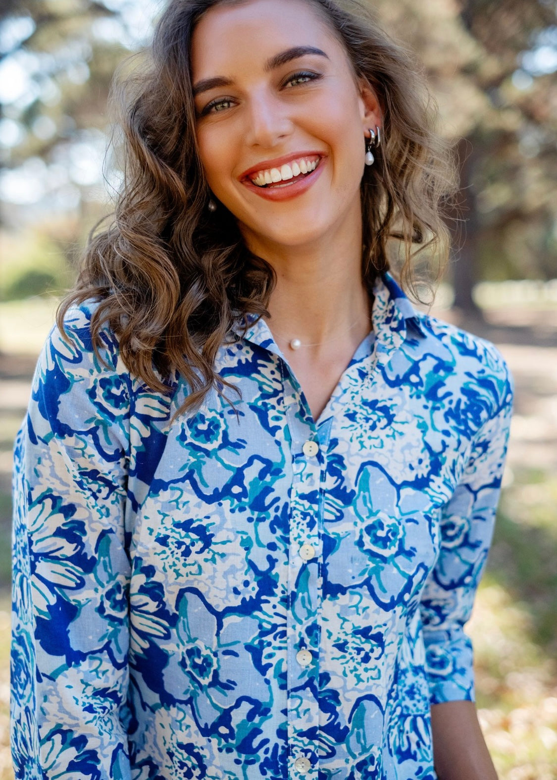 Betty Button dress, Blue Floral