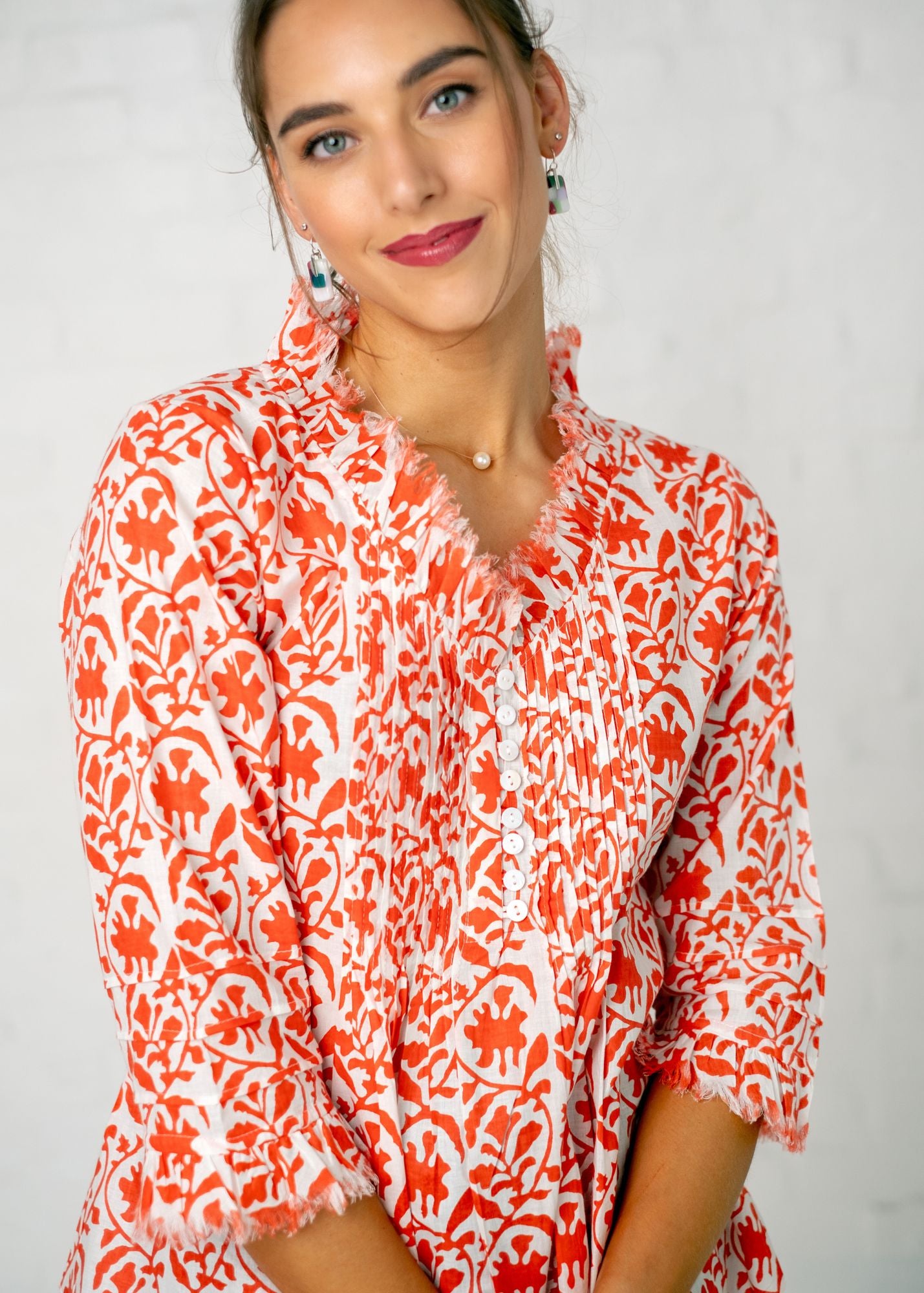 Sarah Shirt in Orange Ikat
