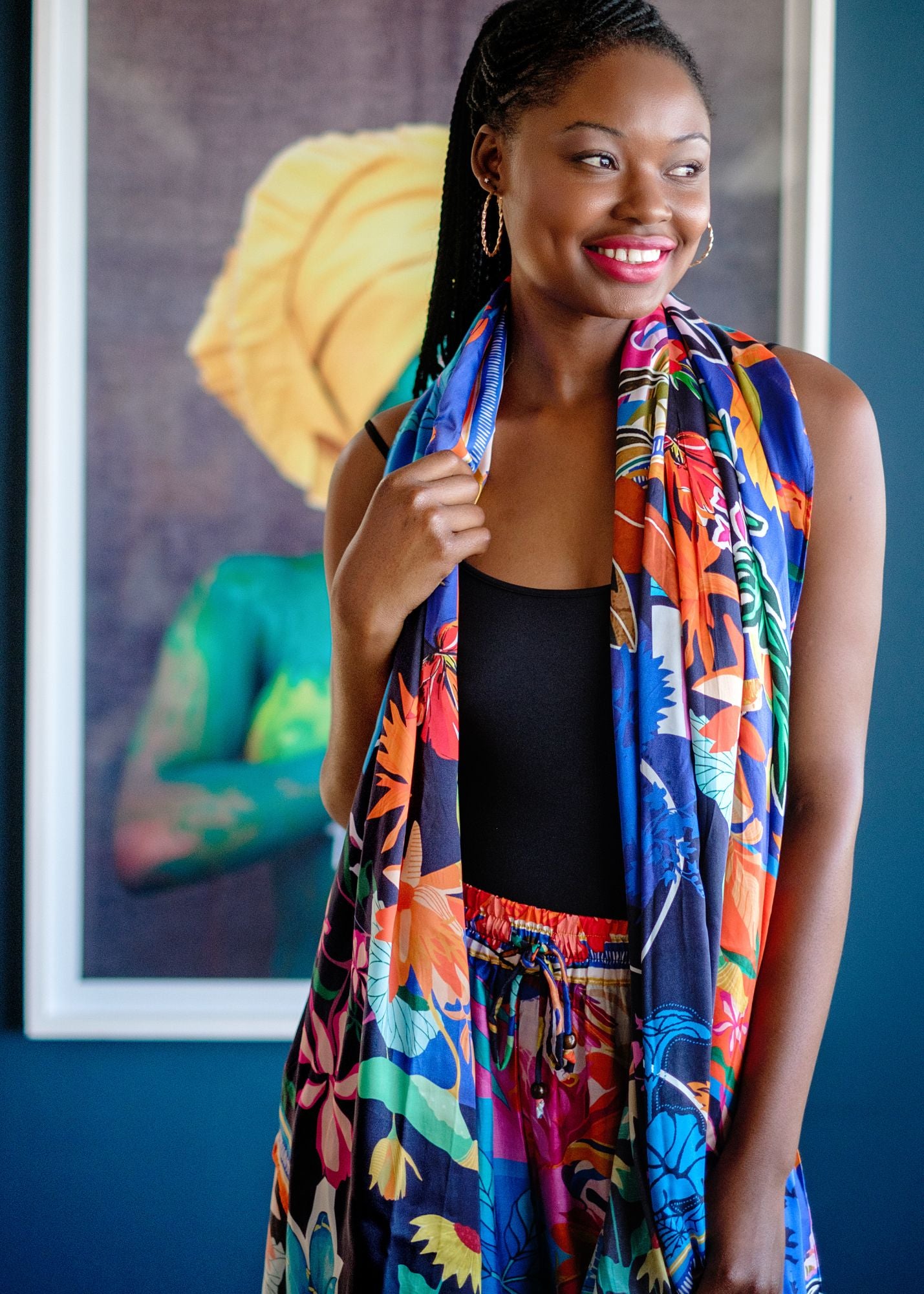 100% Silk Scarf in Rainbow Flowers