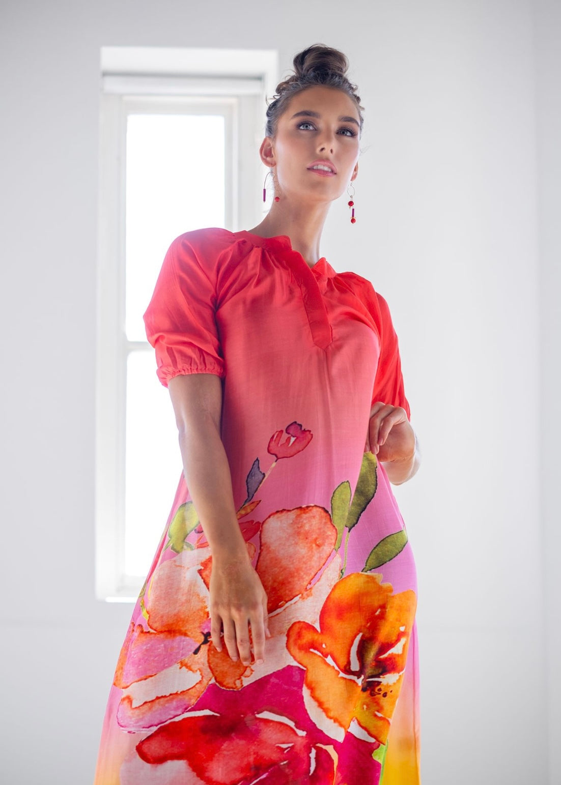 Marina Dress in Coral Red Ombre