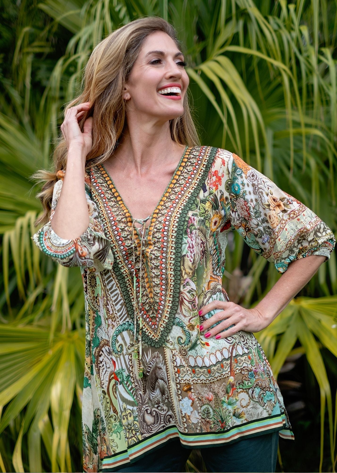 Angie Kaftan Blouse in Khaki Multicolour