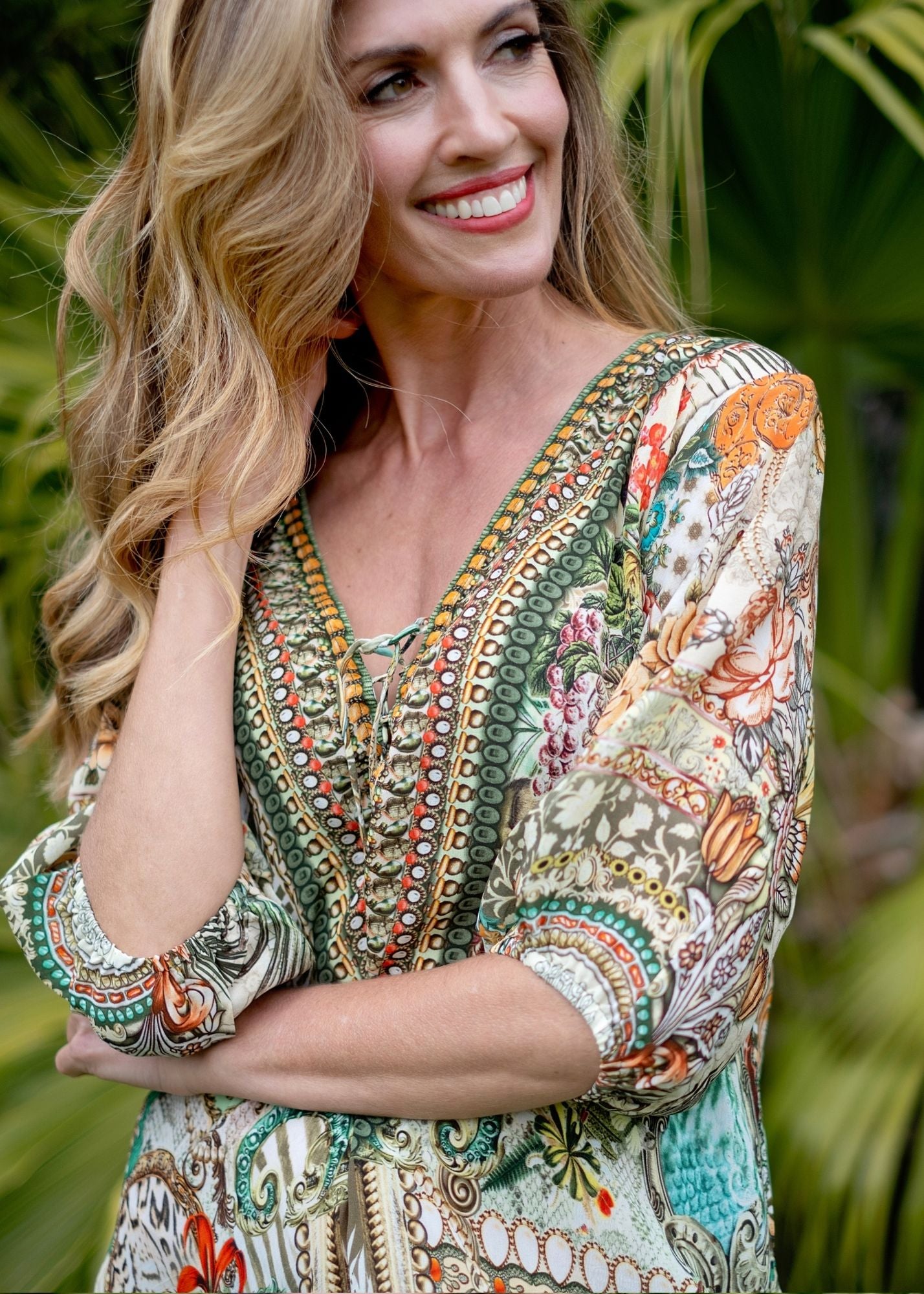Angie Kaftan Blouse in Khaki Multicolour