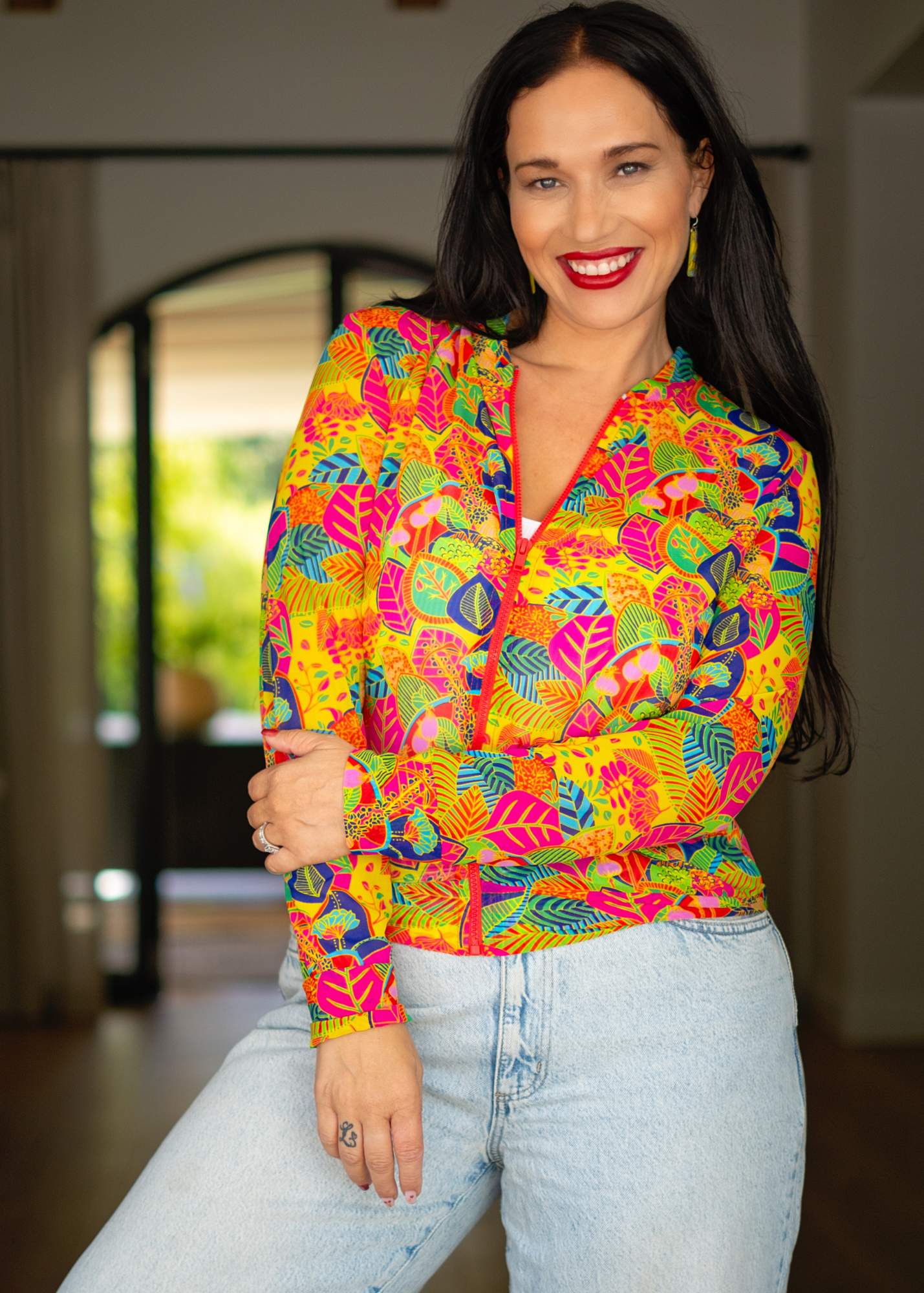 Mesh bomber jacket, Colourful Leaves