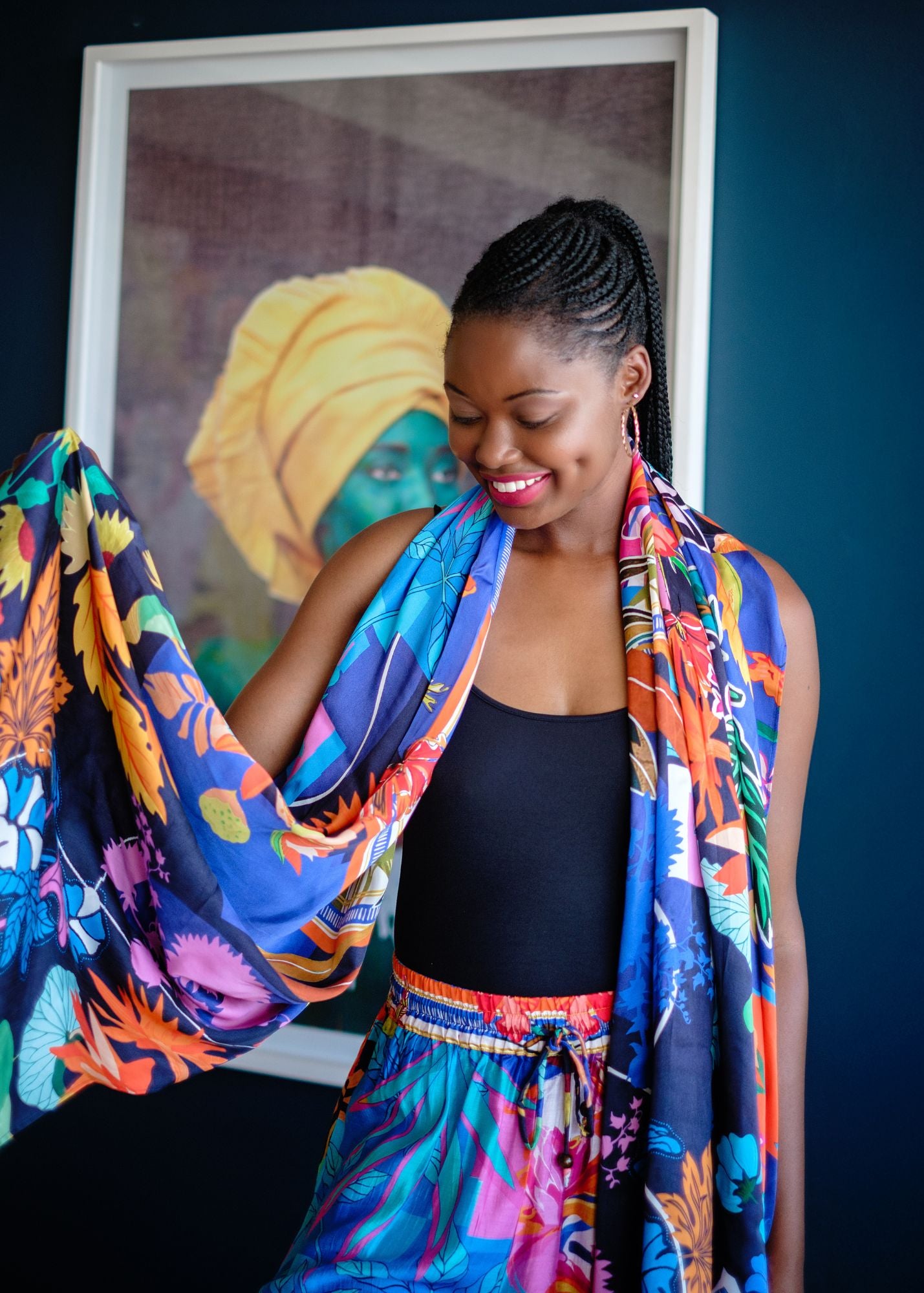 100% Silk Scarf in Rainbow Flowers