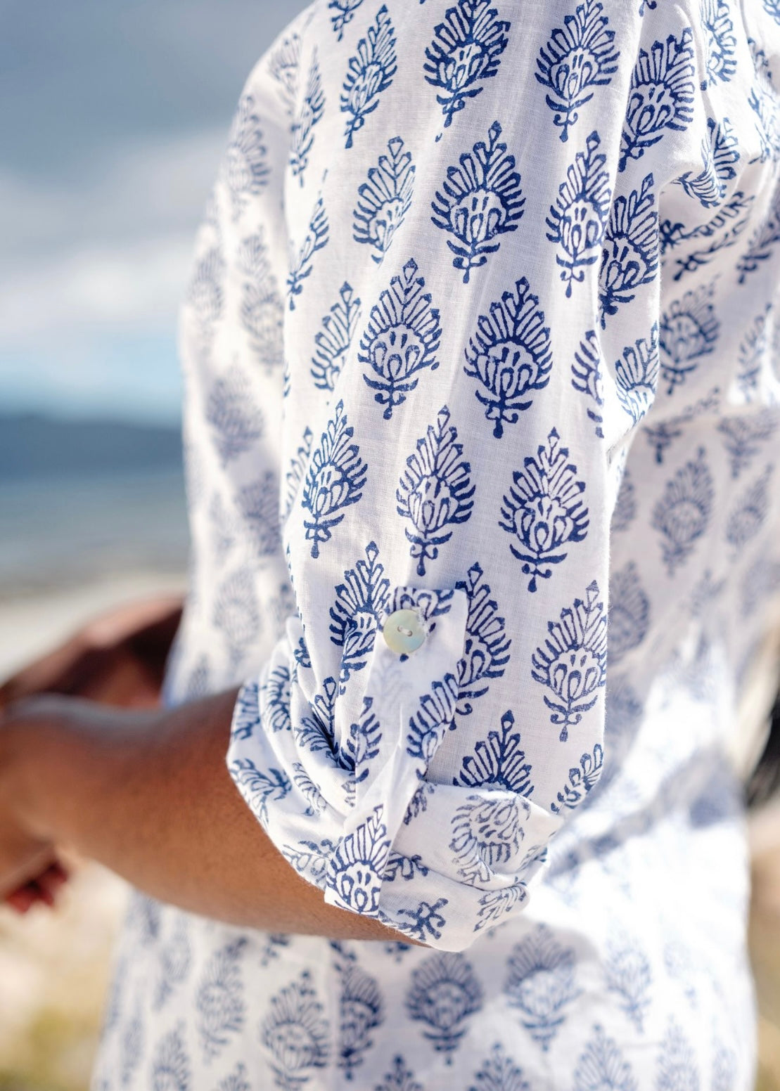Pia dress, navy and white small pattern