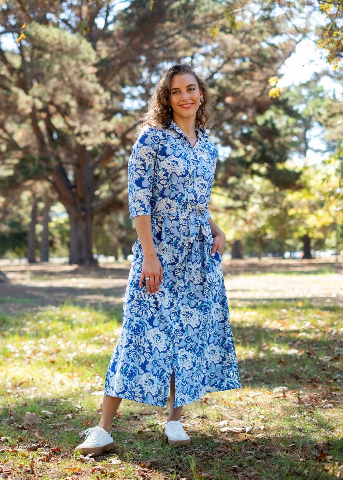 Betty Button dress, Blue Floral