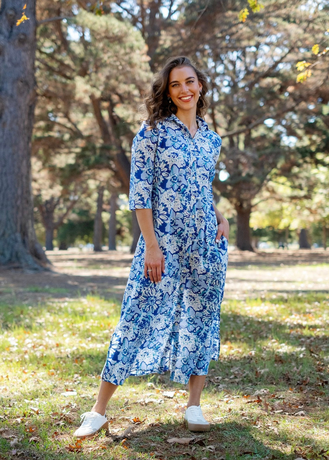 Betty Button dress, Blue Floral