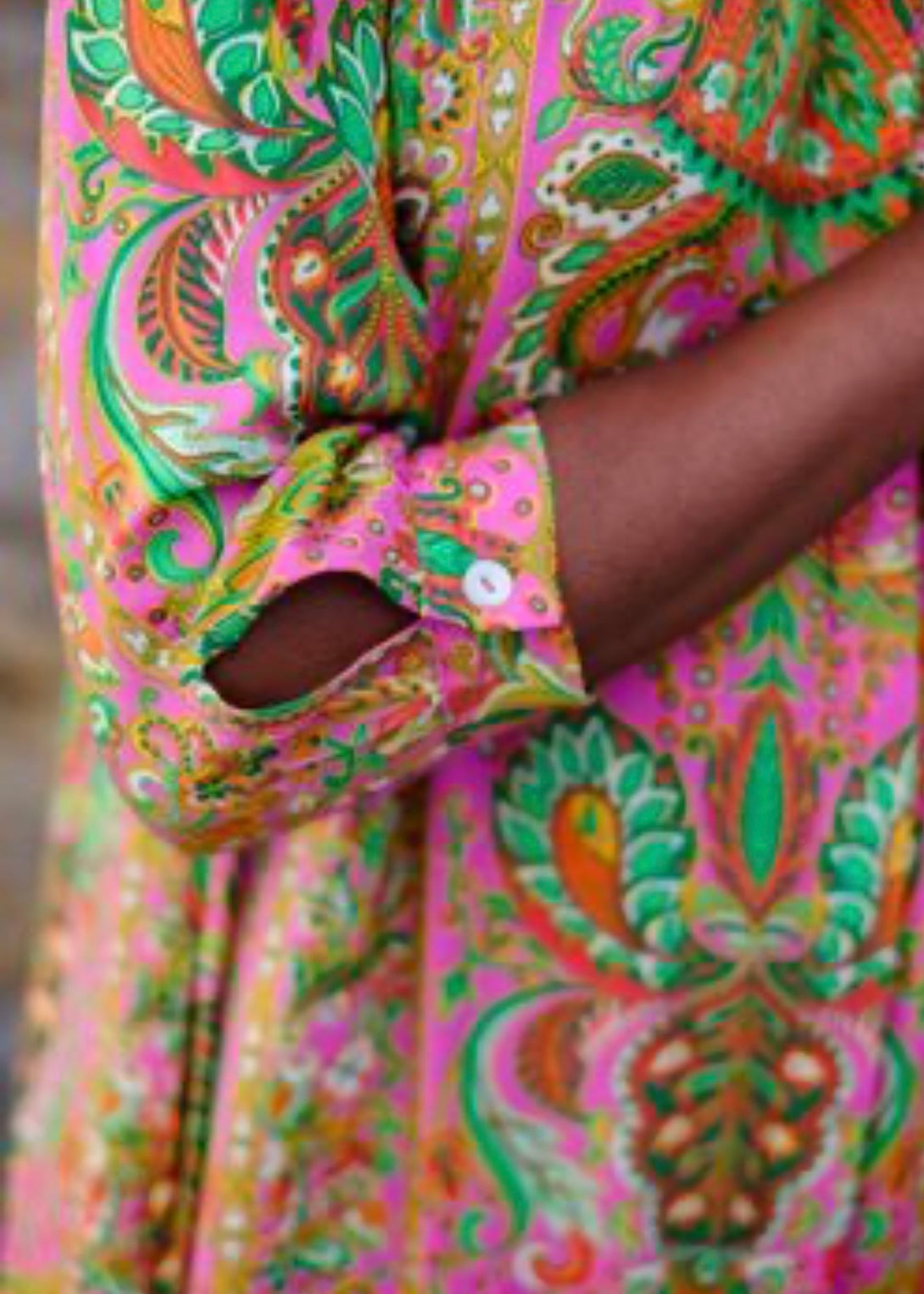 Andrea Dress, Green and Pink Paisley