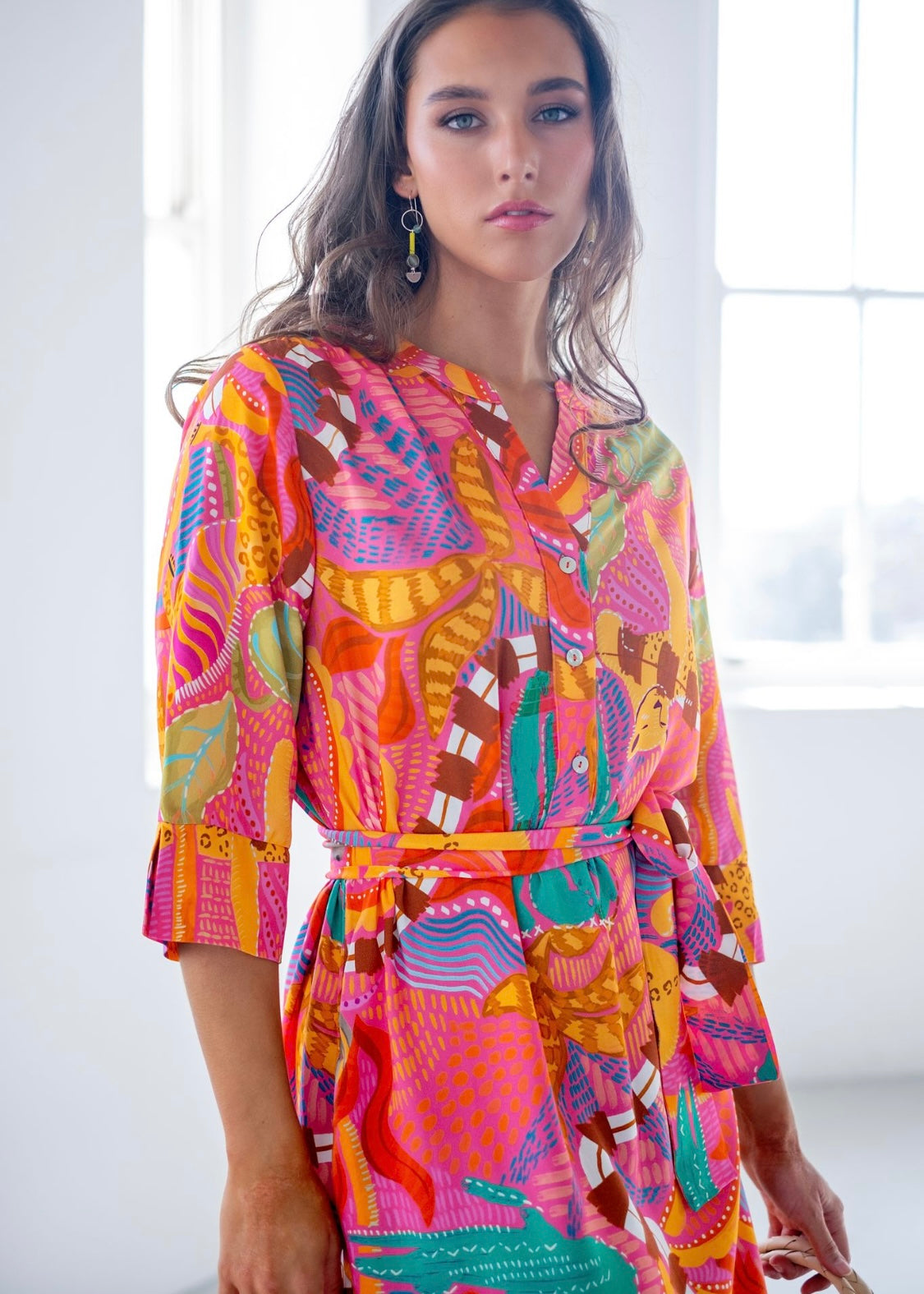 Fergie Cuffed Sleeve Dress, Pink Jungle